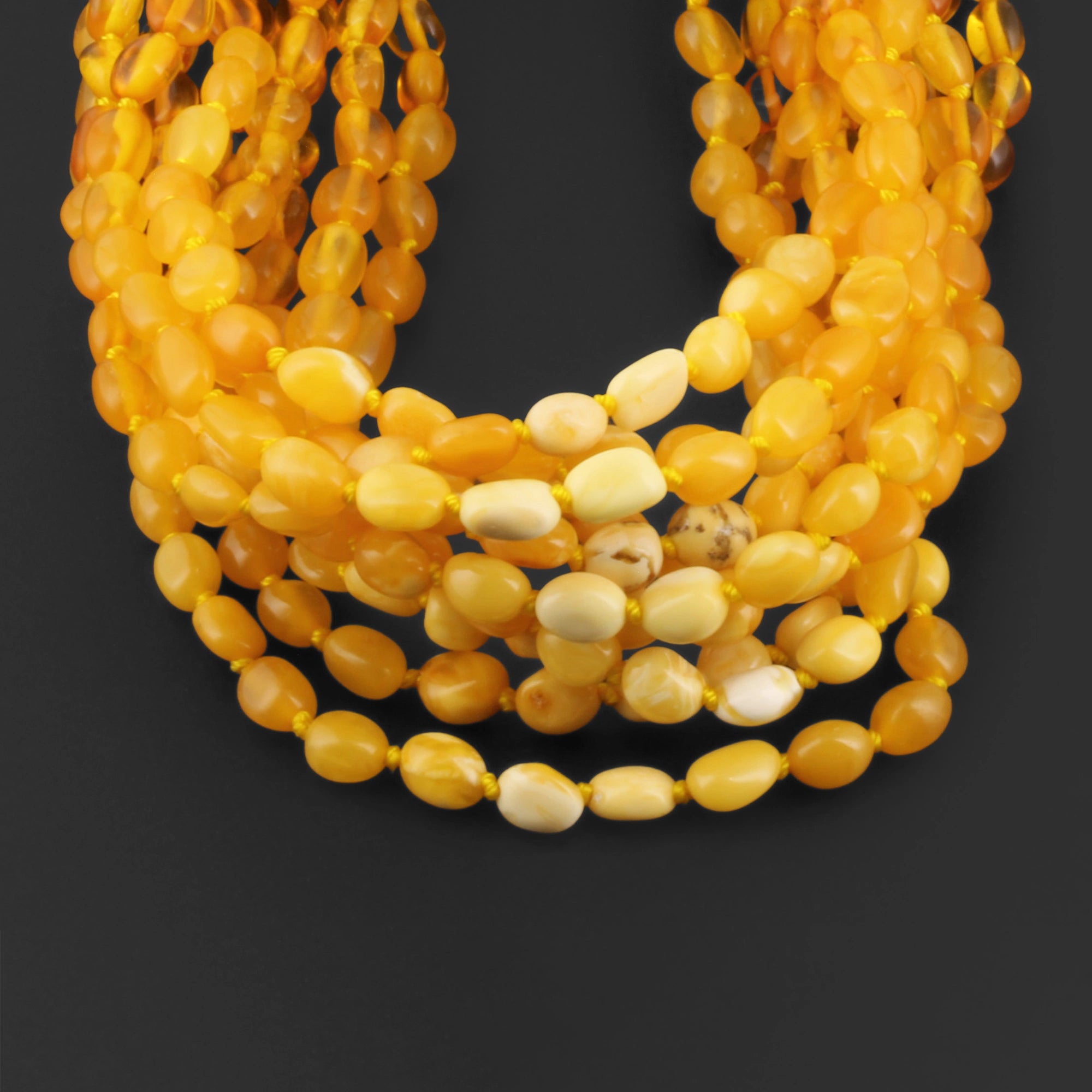 Baltic Amber Baby Teething Necklace Olive Milky Yellow Glossy Finish - Wholesale Lot of 10 - 32cm / 12.6in - BE164