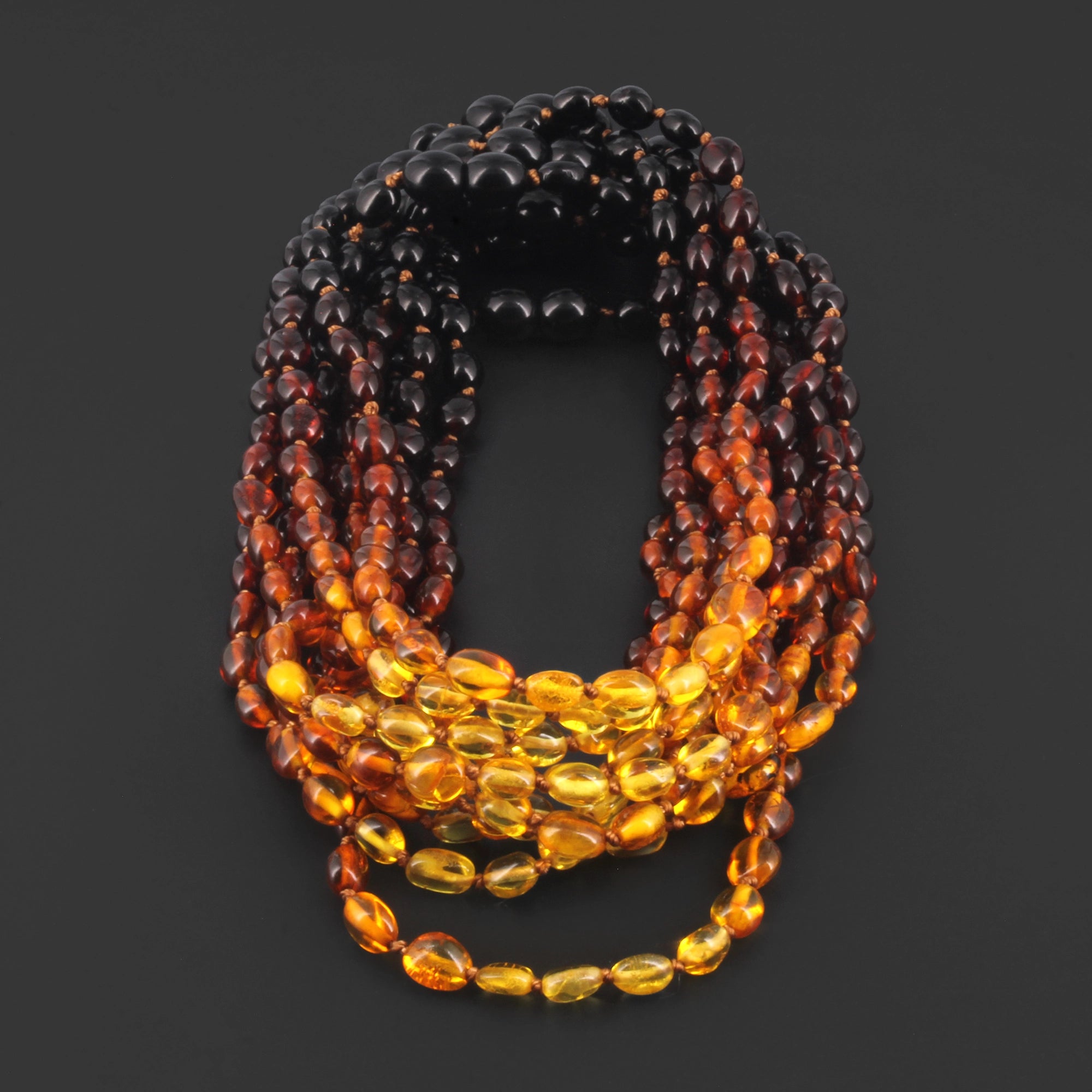 Baltic Amber Baby Teething Necklace Olive Rainbow Glossy Finish - Wholesale Lot of 10pcs - 32cm / 12.6in - XO54R2