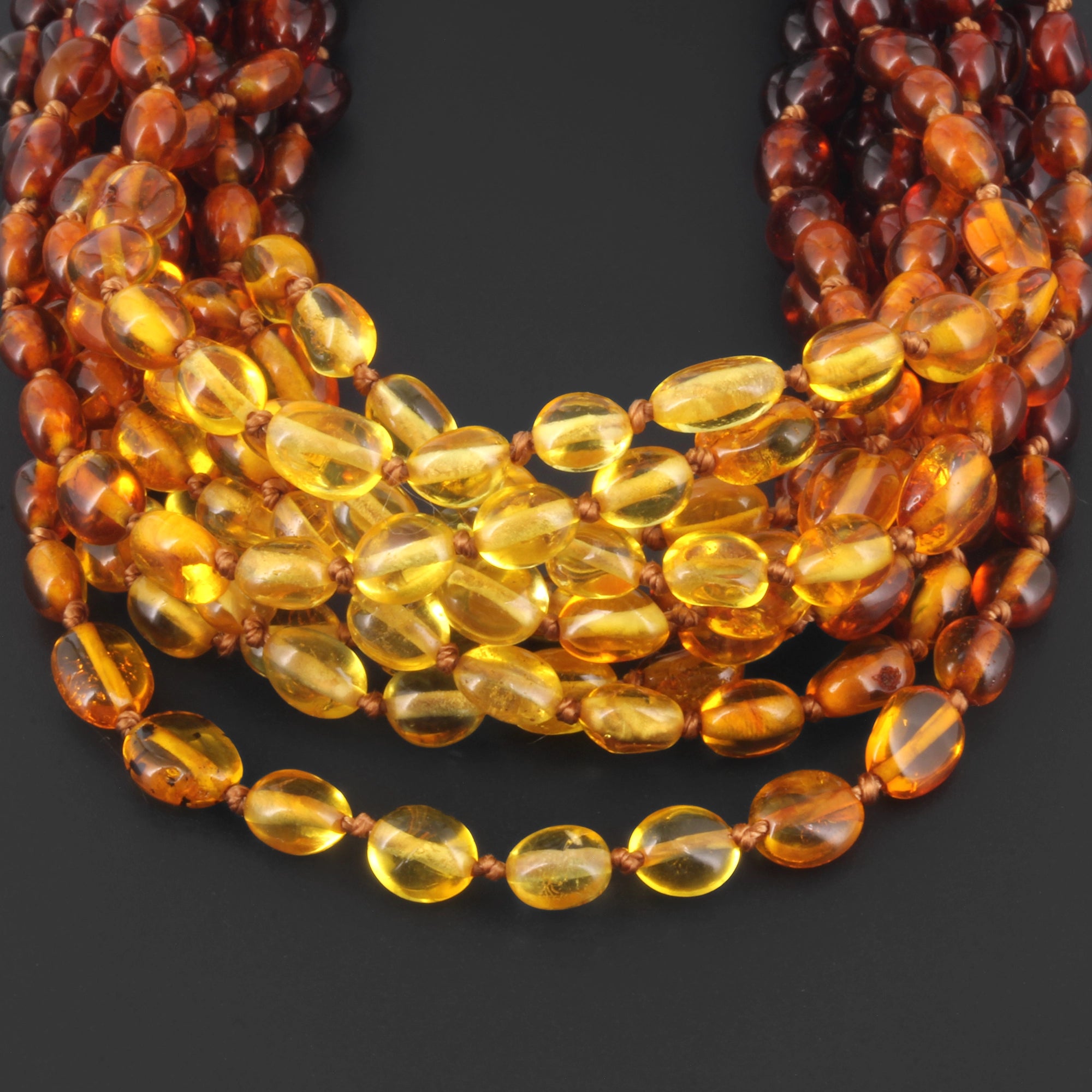 Baltic Amber Baby Teething Necklace Olive Rainbow Glossy Finish - Wholesale Lot of 10pcs - 32cm / 12.6in - XO54R2