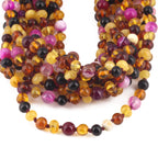 Baltic Amber & Pink Agate Baby Teething Necklace Baroque Multicolor Glossy Finish - Wholesale Lot of 10pcs - 32cm / 12.6in - LE458