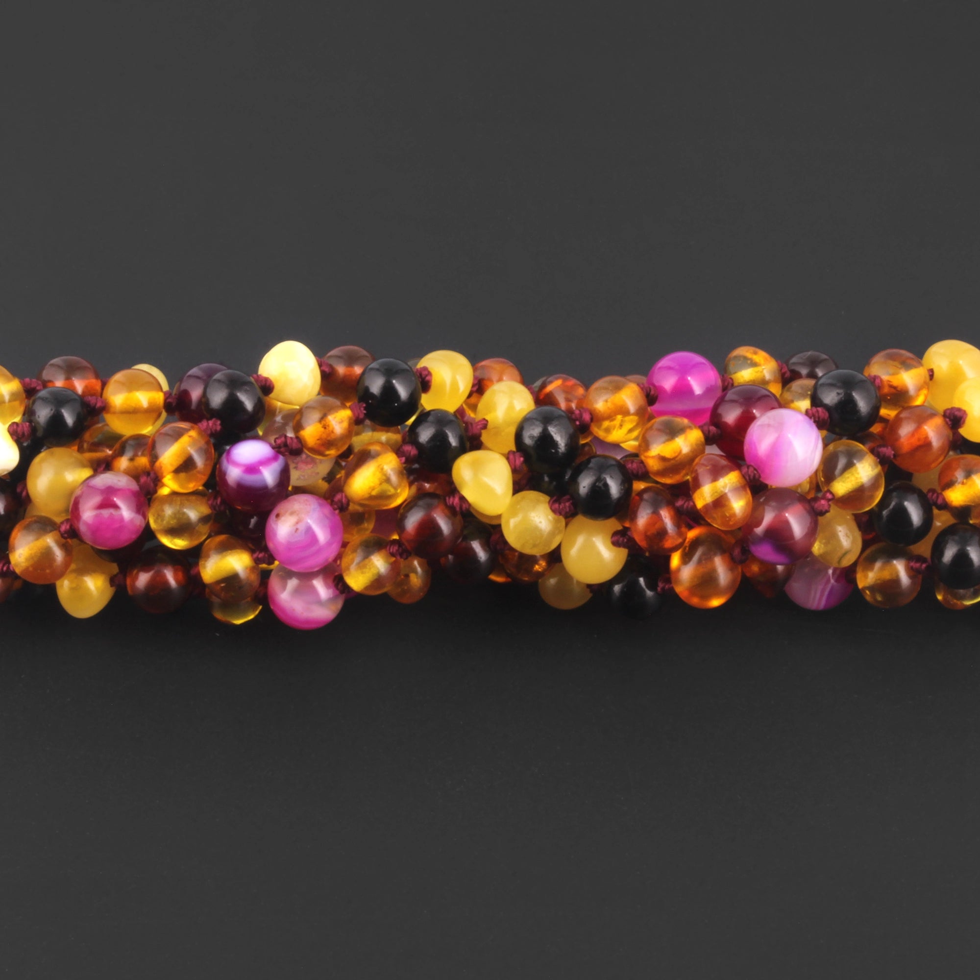 Baltic Amber & Pink Agate Baby Teething Necklace Baroque Multicolor Glossy Finish - Wholesale Lot of 10pcs - 32cm / 12.6in - LE458