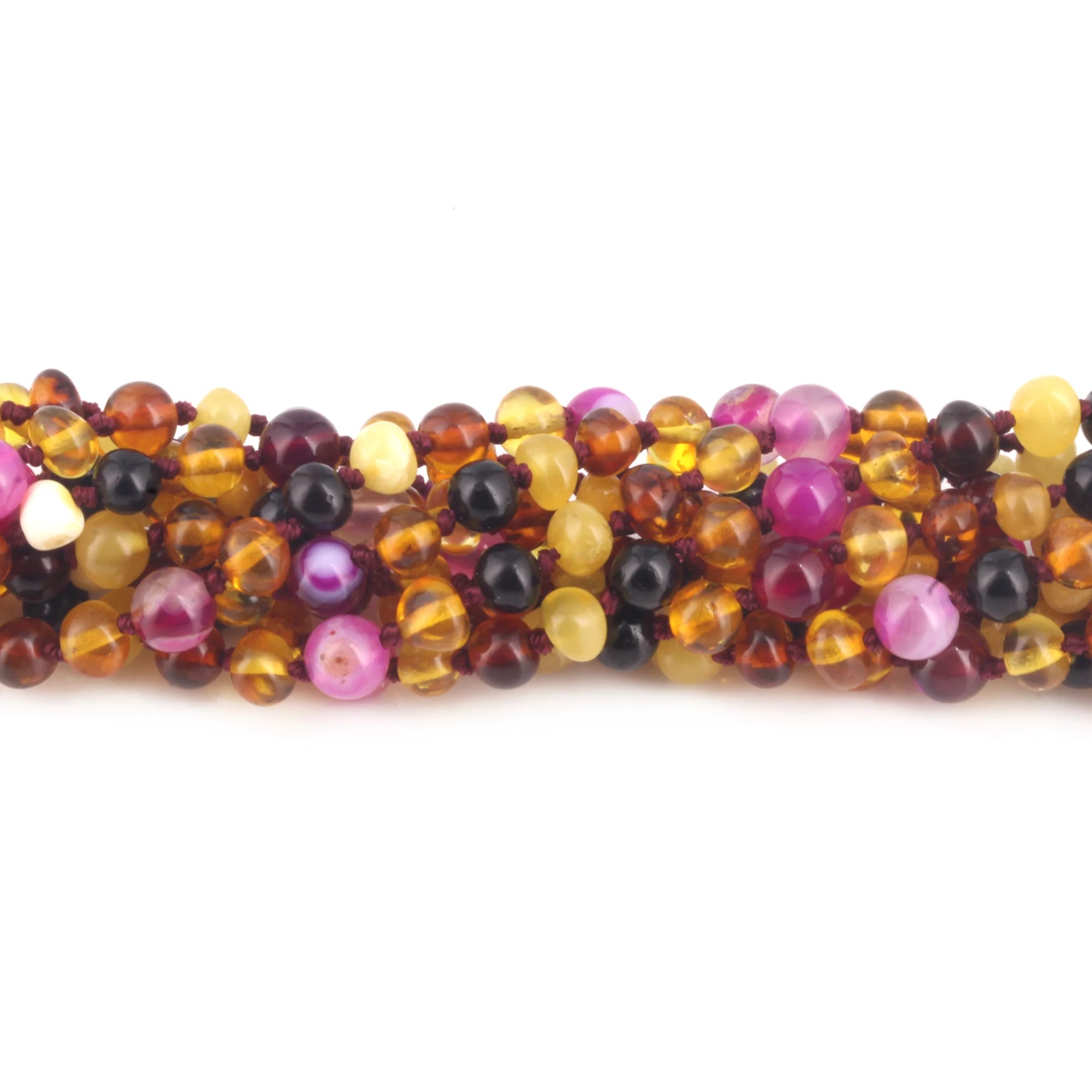 BALTIC AMBER BABY TEETHING NECKLACES WITH PINK LACE AGATE LOT OF 10pc. LE458