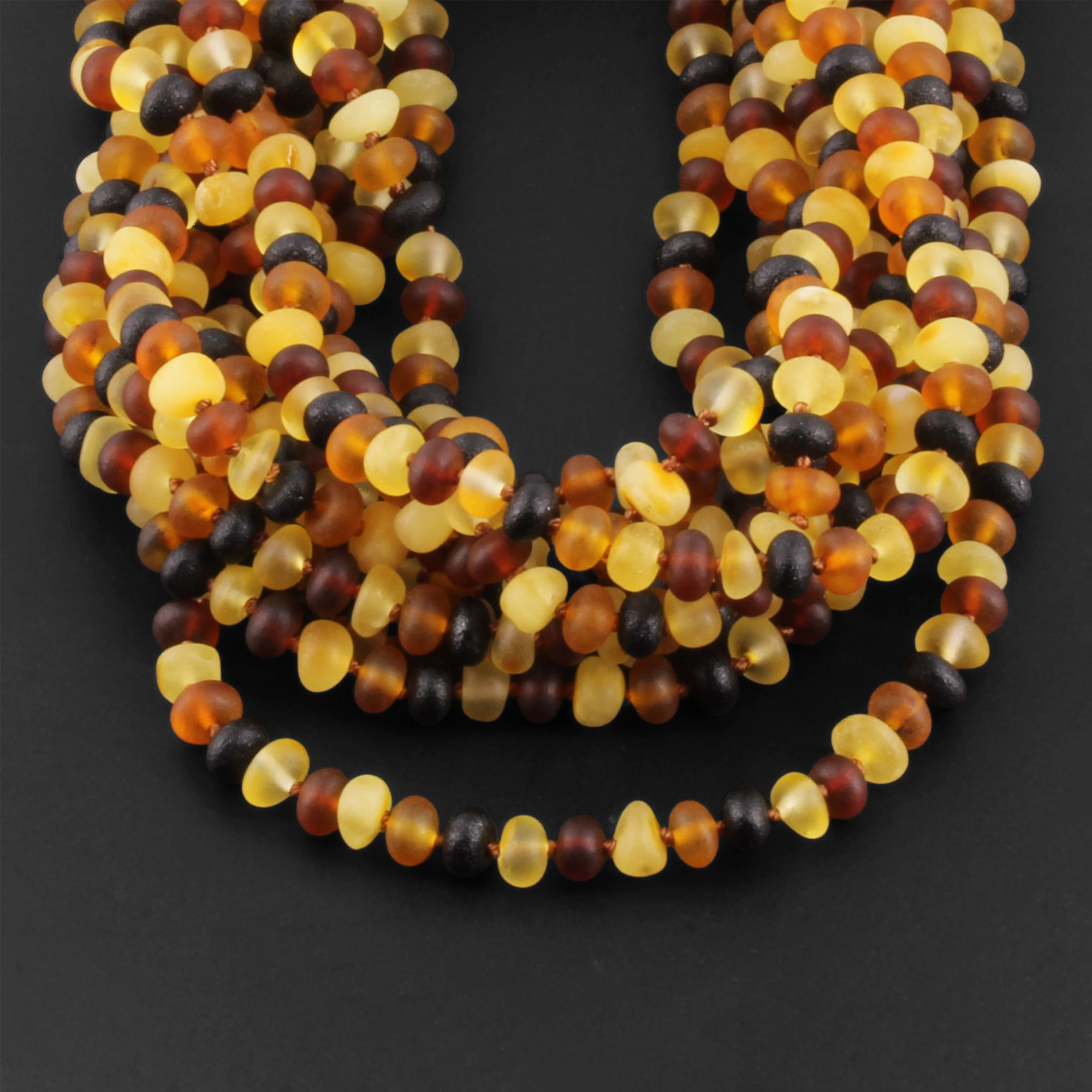 Baltic Amber Baby Teething Necklace Roundel Multicolor Matte Finish - Wholesale Lot of 10pcs - 32cm / 12.6in - XR53MM