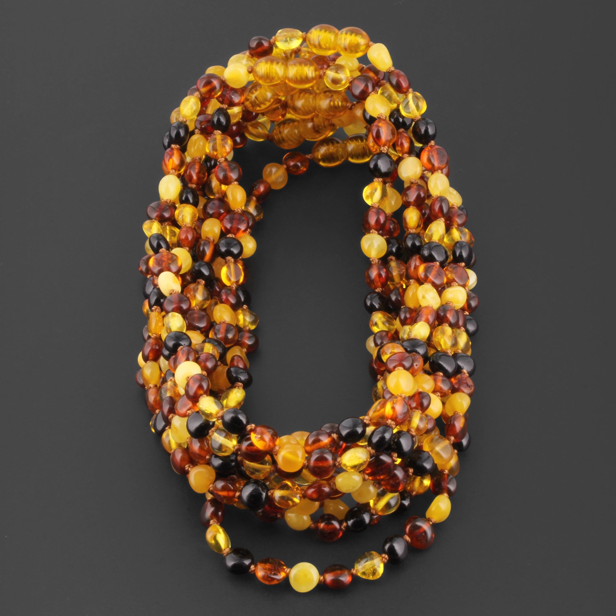 Baltic Amber Baby Teething Necklace Side Drill Multicolor Glossy Finish - Wholesale Lot of 10pcs - 32cm / 12.6in - XS64M