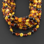 Baltic Amber Baby Teething Necklace Side Drill Multicolor Glossy Finish - Wholesale Lot of 10pcs - 32cm / 12.6in - XS64M