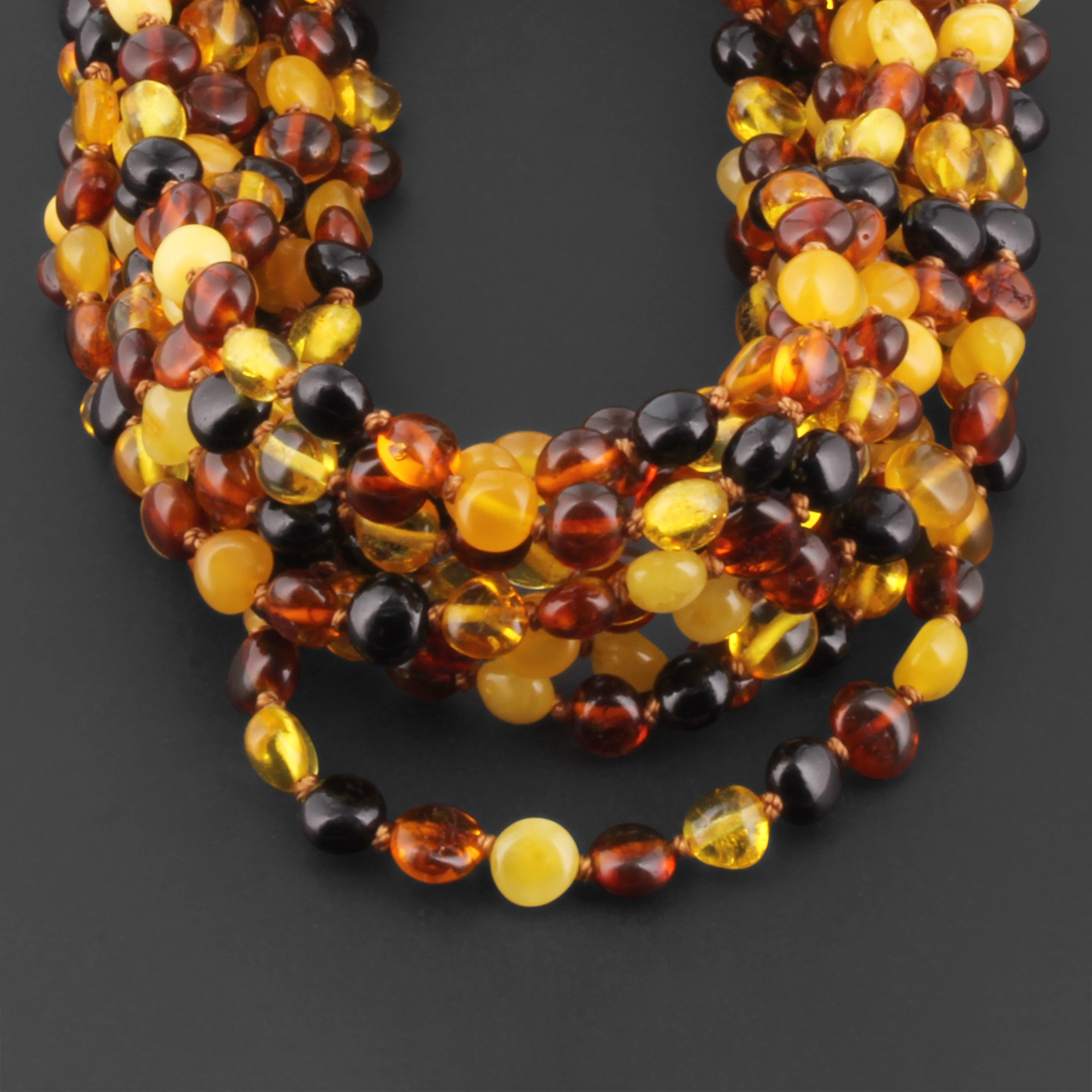 Baltic Amber Baby Teething Necklace Side Drill Multicolor Glossy Finish - Wholesale Lot of 10pcs - 32cm / 12.6in - XS64M