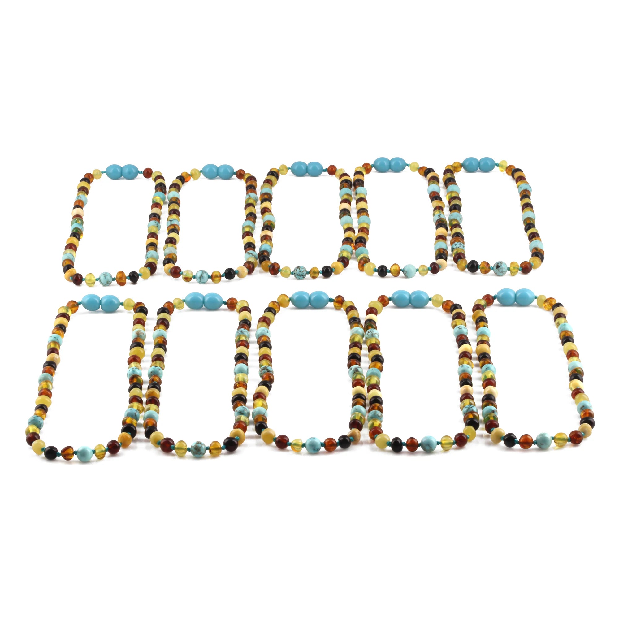 BALTIC AMBER BABY TEETHING NECKLACES WITH TURQUOISE LOT OF 10pcs. LE465