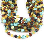 BALTIC AMBER BABY TEETHING NECKLACES WITH TURQUOISE LOT OF 10pcs. LE465