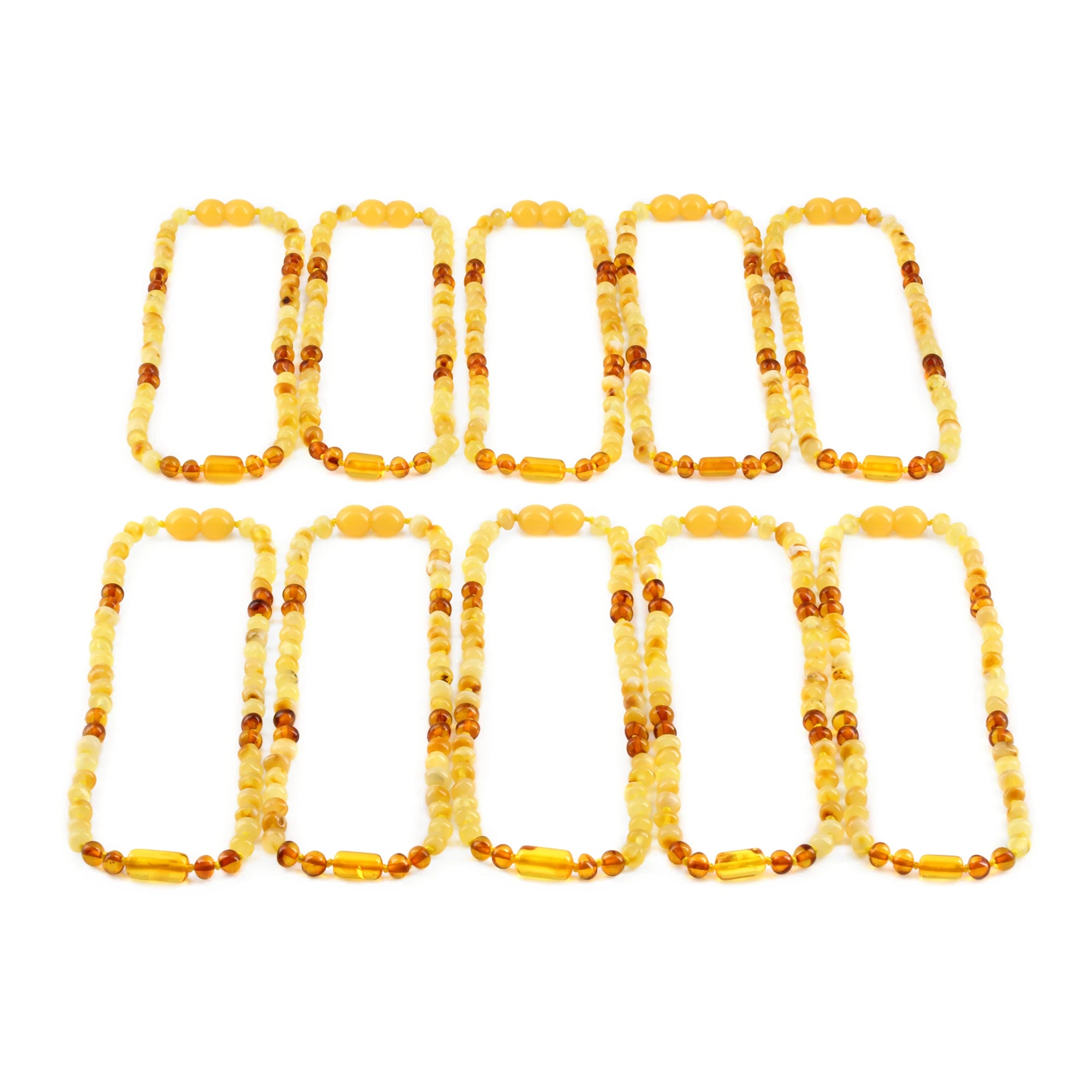 Baltic Amber Baby Teething Necklace Baroque Milky Yellow Glossy Finish - Wholesale Lot of 10pcs - 32cm / 12.6in - XLE13