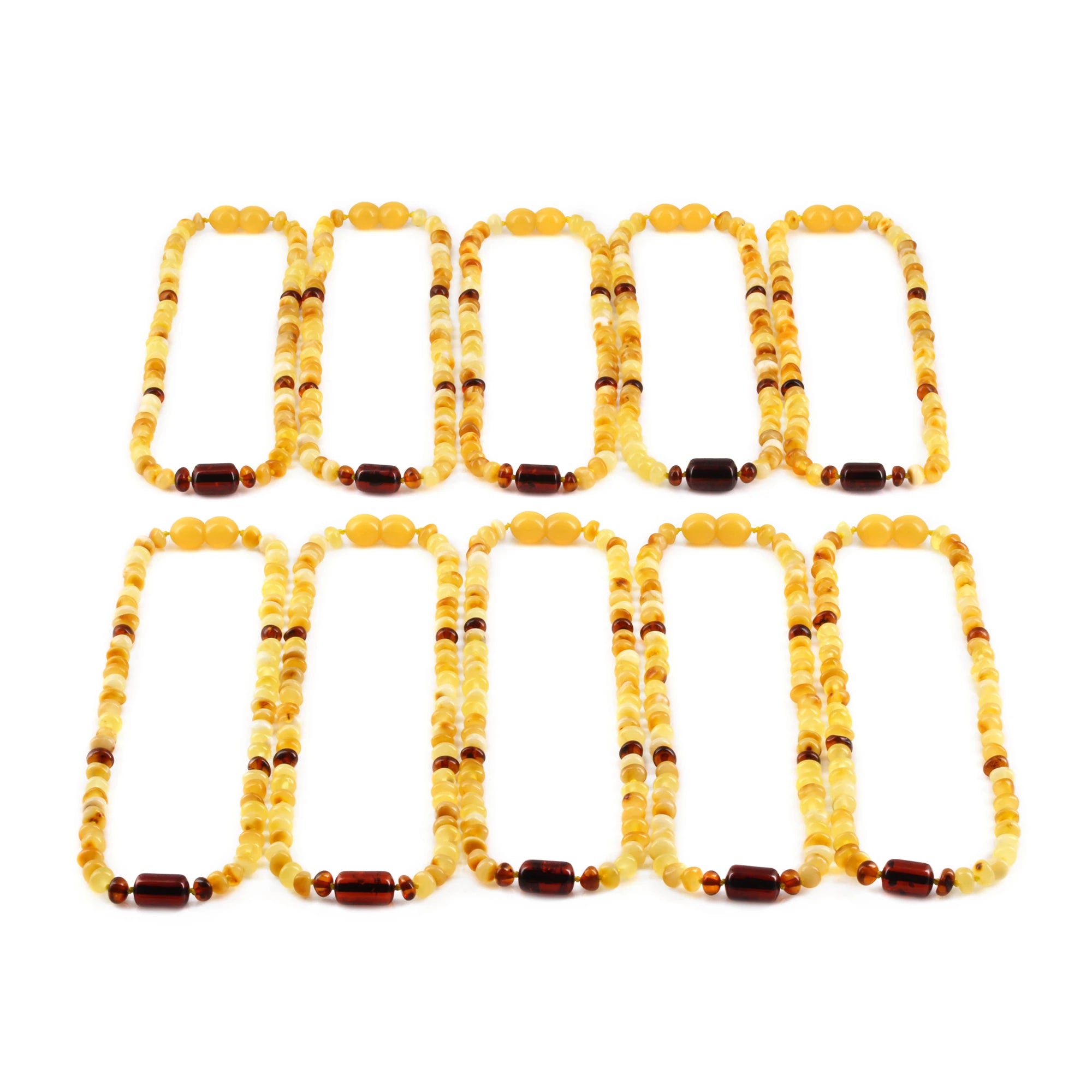 Baltic Amber Baby Teething Necklace Roundel Milky Yellow Glossy Finish - Wholesale Lot of 10pcs - 32cm / 12.6in - XLE18
