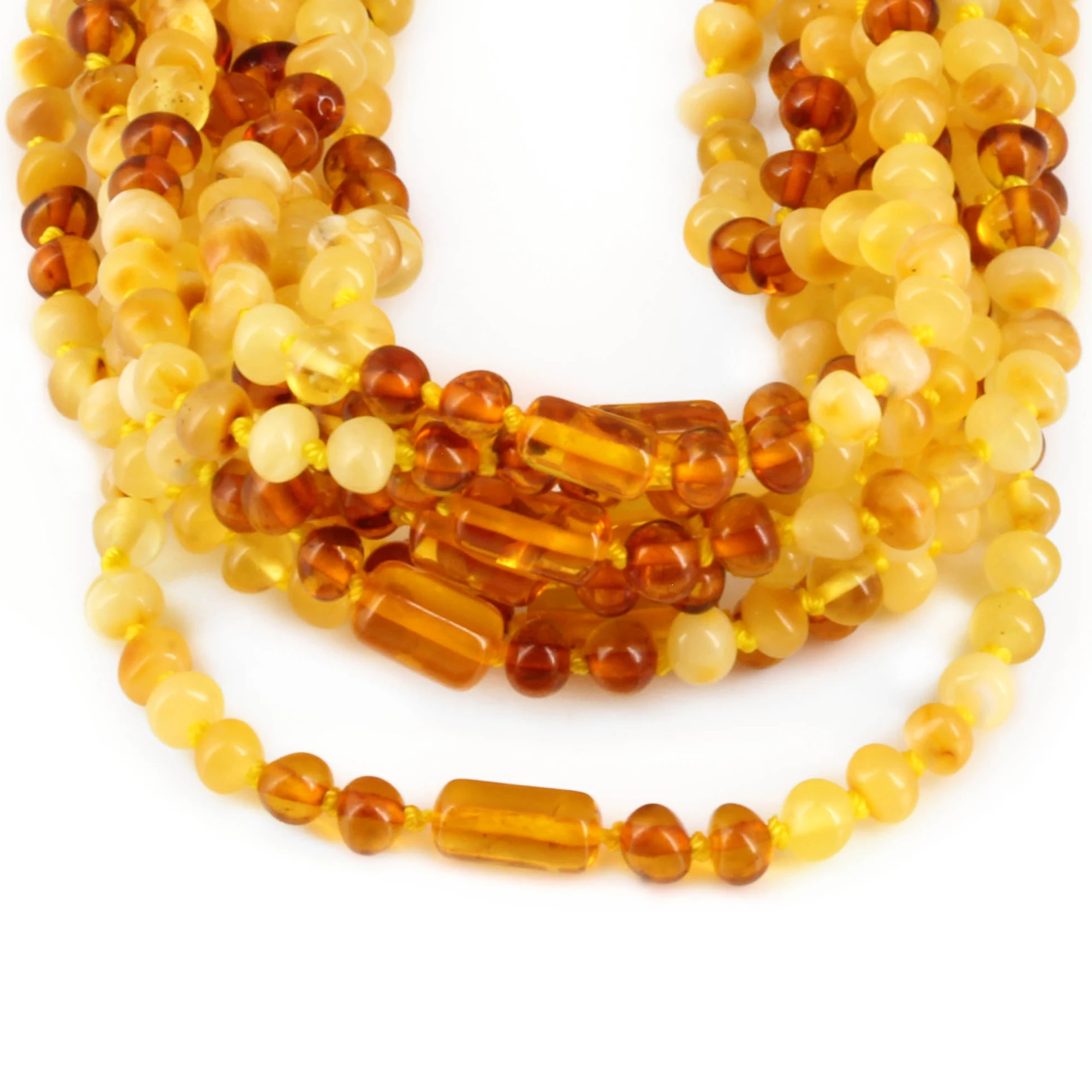 Baltic Amber Baby Teething Necklace Baroque Milky Yellow Glossy Finish - Wholesale Lot of 10pcs - 32cm / 12.6in - XLE13