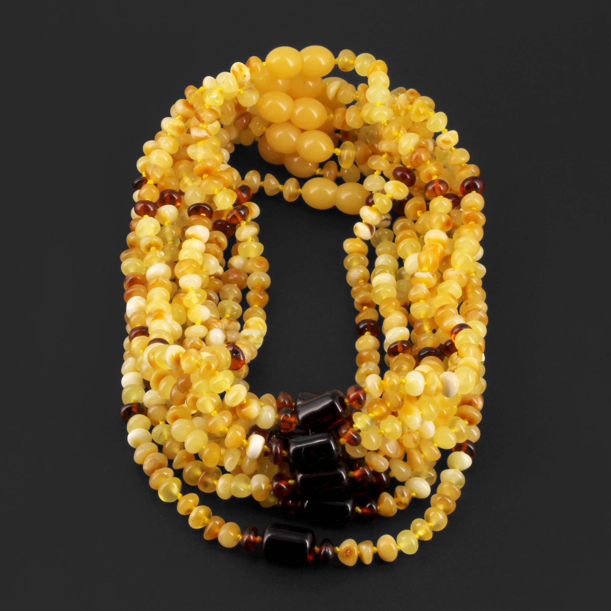 Baltic Amber Baby Teething Necklace Roundel Milky Yellow Glossy Finish - Wholesale Lot of 10pcs - 32cm / 12.6in - XLE18