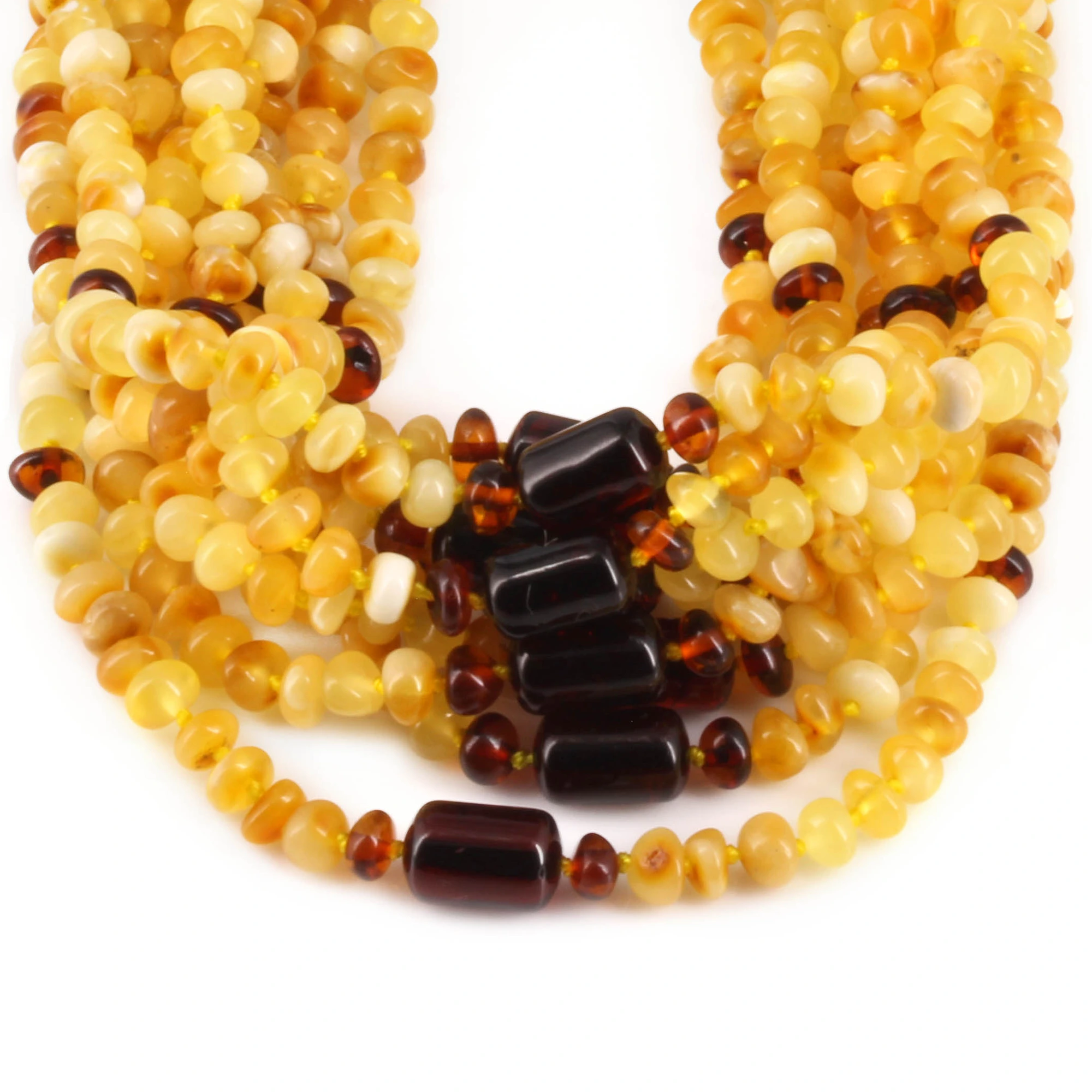 Baltic Amber Baby Teething Necklace Roundel Milky Yellow Glossy Finish - Wholesale Lot of 10pcs - 32cm / 12.6in - XLE18