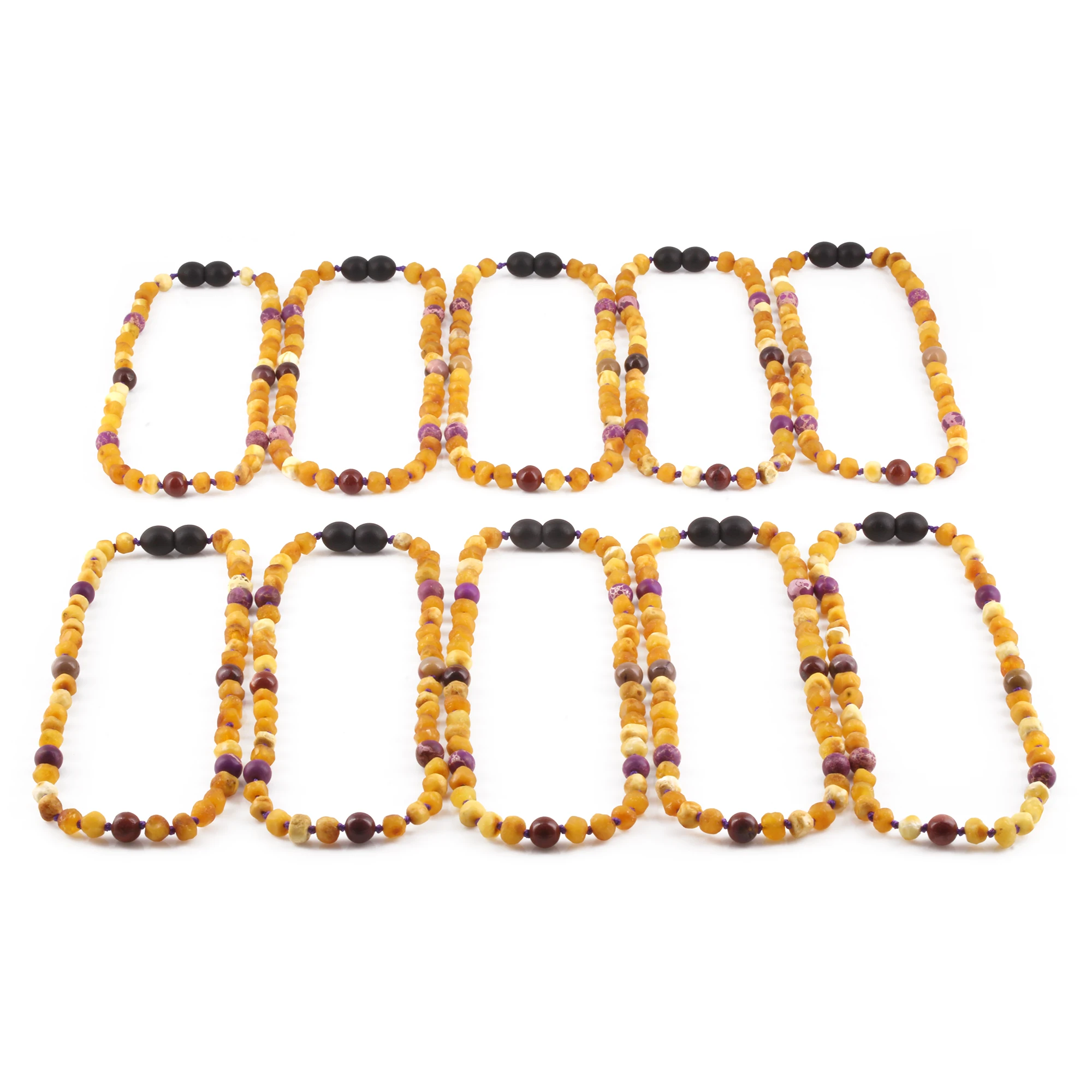 Baltic Amber, Purple Jasper & Mookaite Baby Teething Necklace Baroque Milky Yellow Raw Finish - Wholesale Lot of 10pcs - 32cm / 12.6in - AGL33