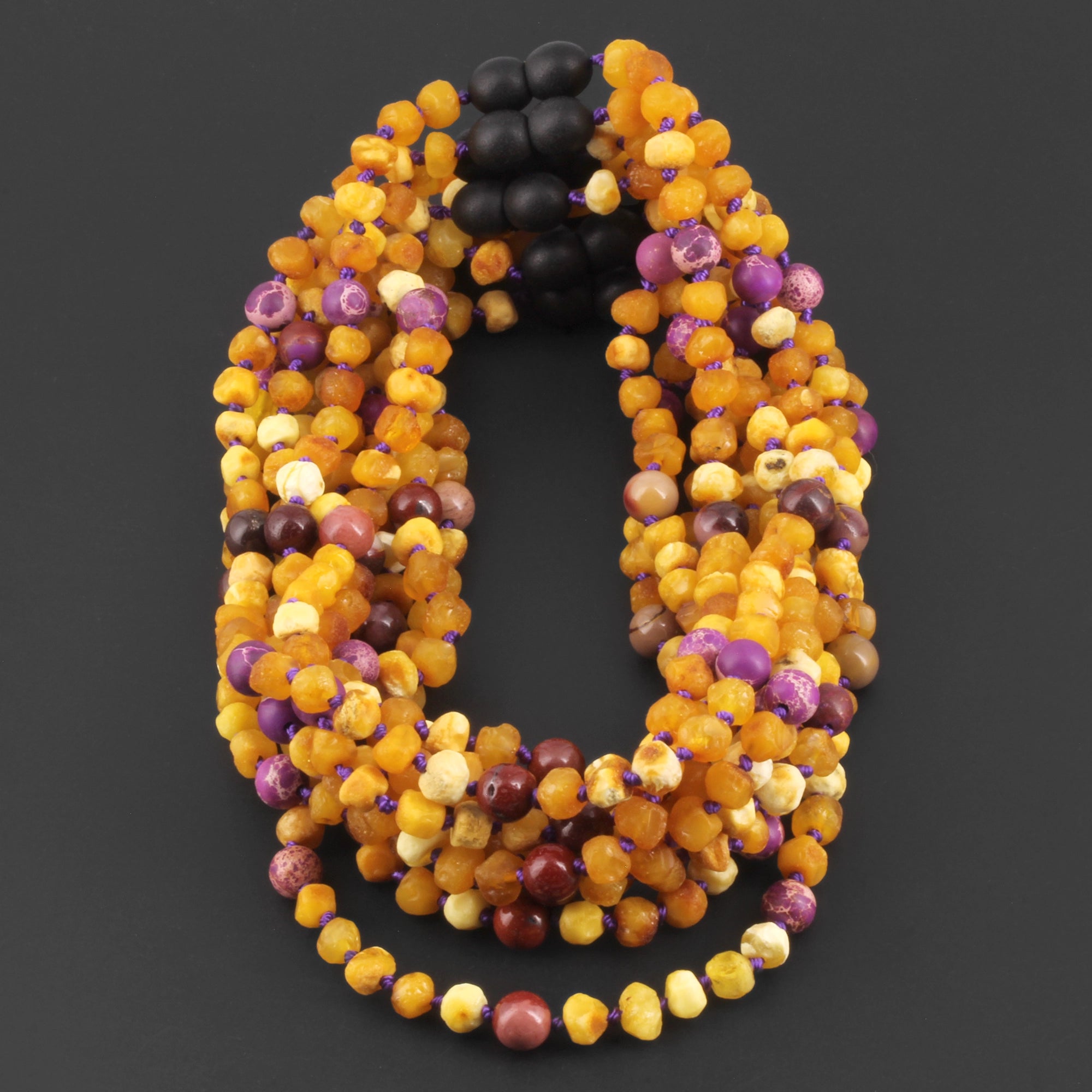Baltic Amber, Purple Jasper & Mookaite Baby Teething Necklace Baroque Milky Yellow Raw Finish - Wholesale Lot of 10pcs - 32cm / 12.6in - AGL33