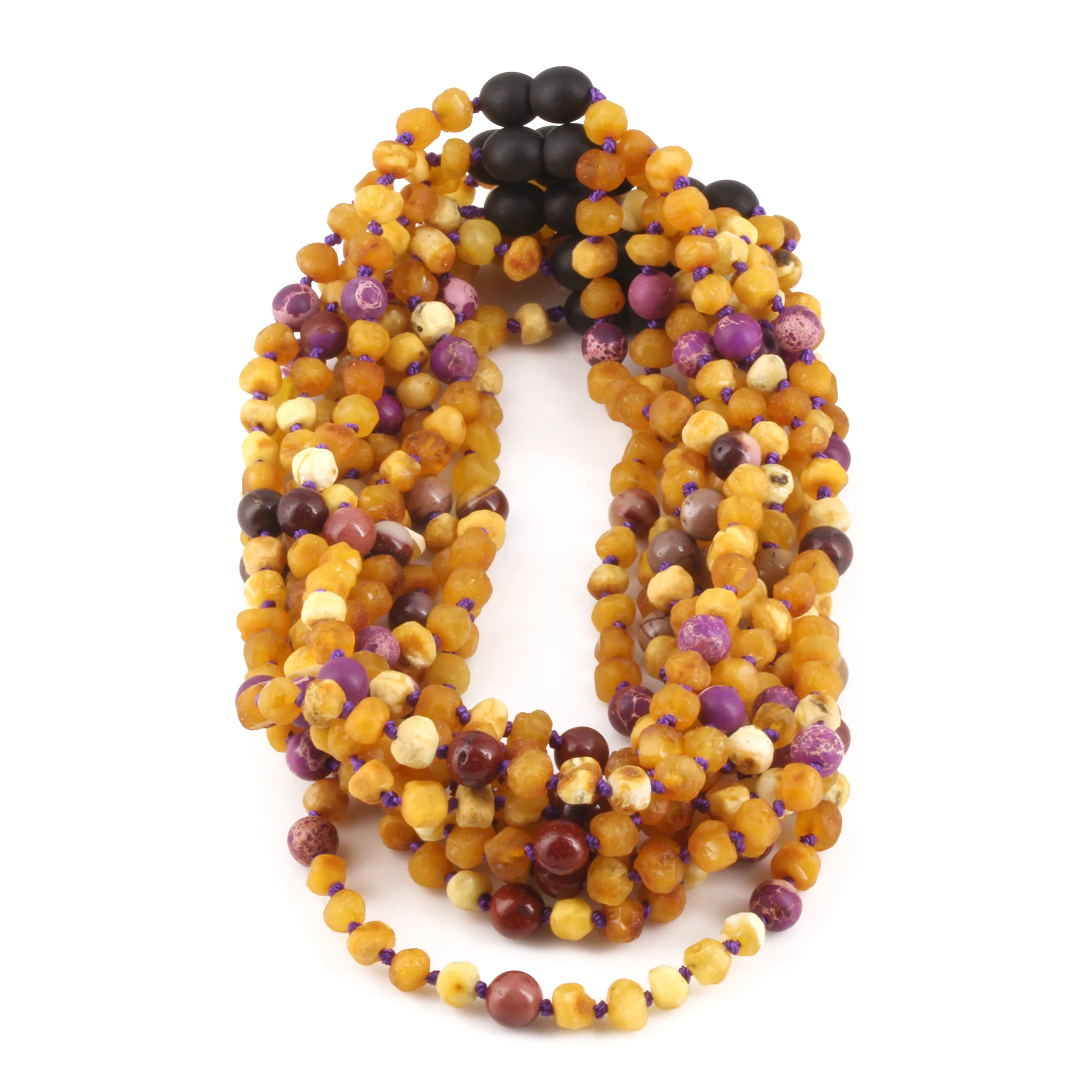 Baltic Amber, Purple Jasper & Mookaite Baby Teething Necklace Baroque Milky Yellow Raw Finish - Wholesale Lot of 10pcs - 32cm / 12.6in - AGL33