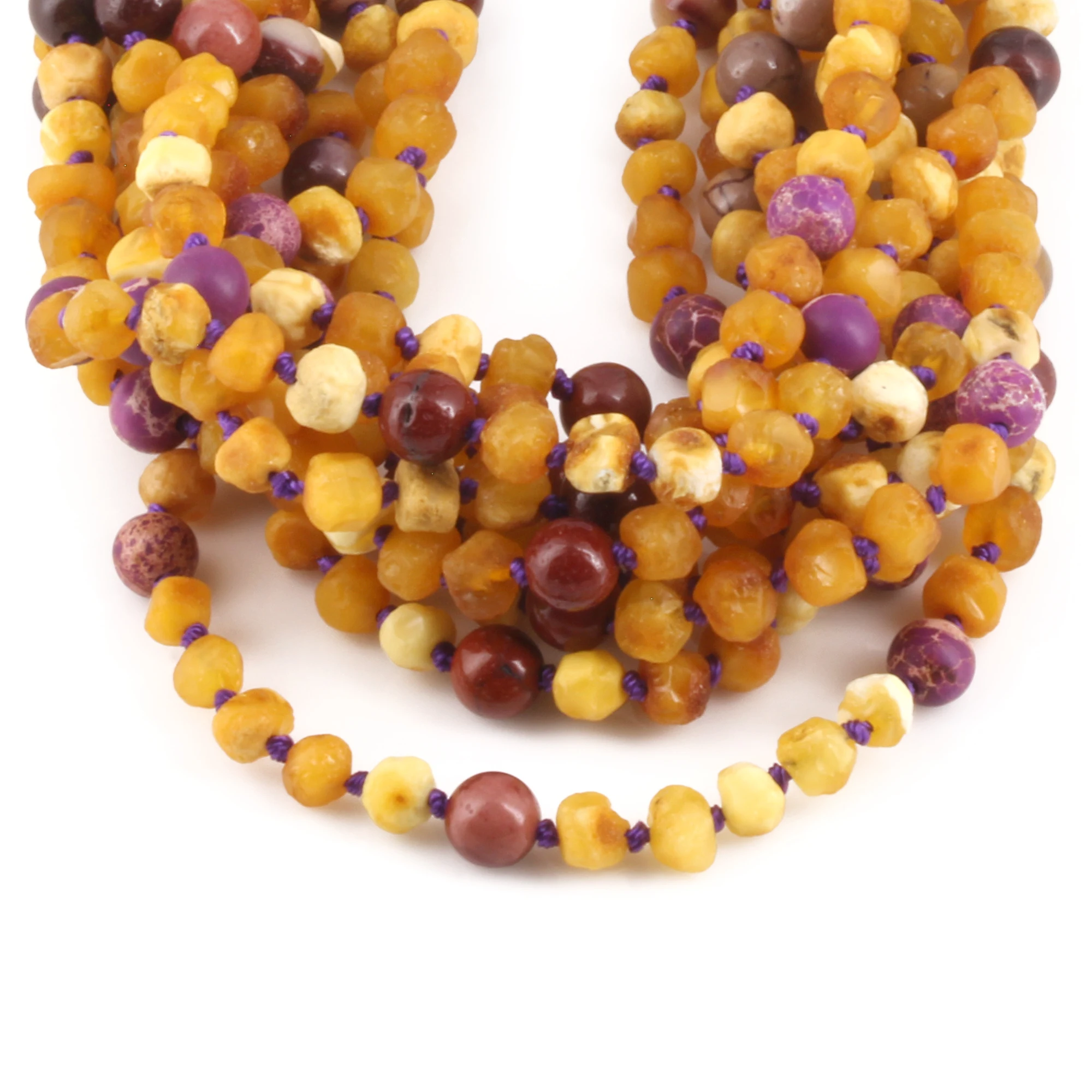 Baltic Amber, Purple Jasper & Mookaite Baby Teething Necklace Baroque Milky Yellow Raw Finish - Wholesale Lot of 10pcs - 32cm / 12.6in - AGL33