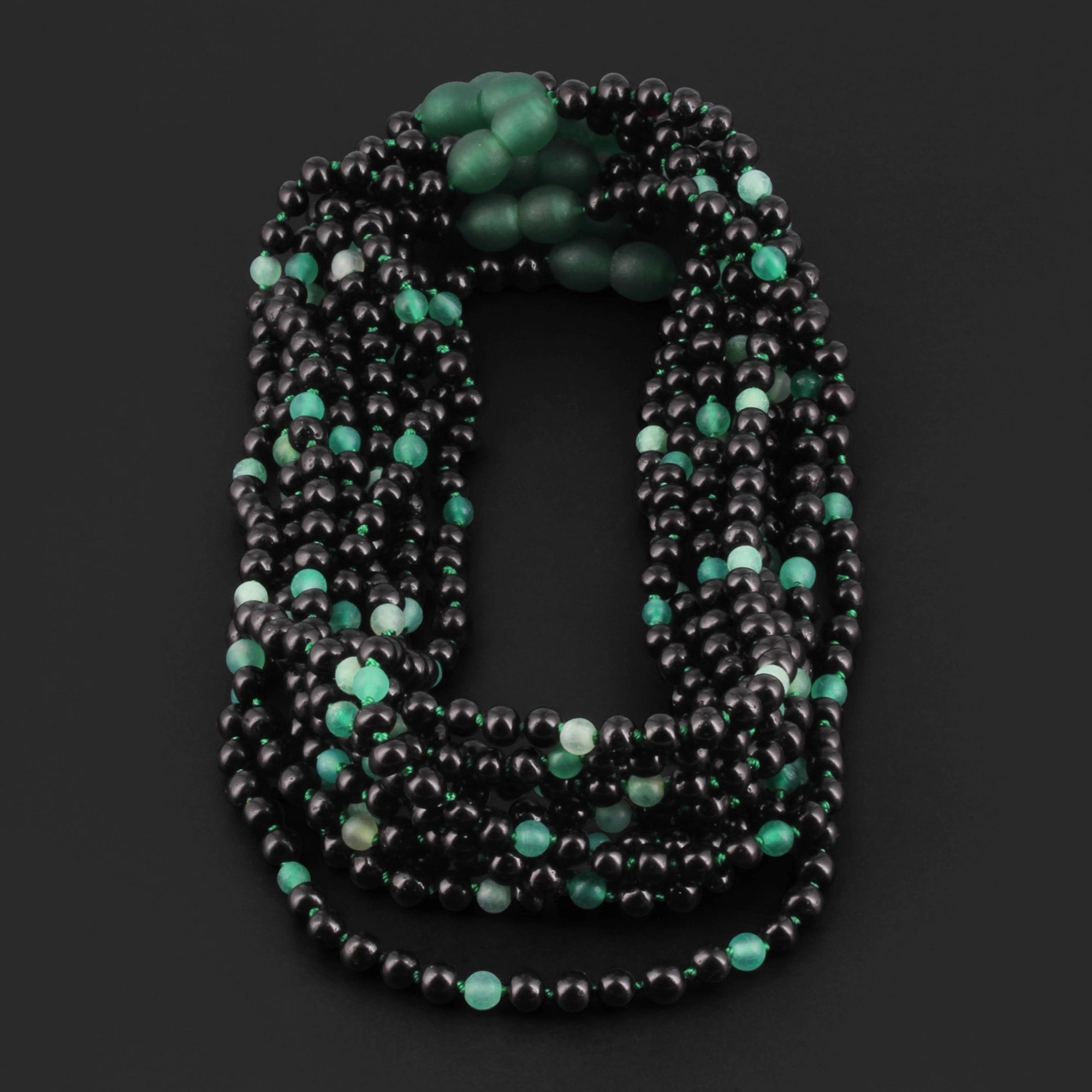 Baltic Amber & Green Agate Baby Teething Necklace Baroque Black Glossy Finish - Wholesale Lot of 10pcs - 32cm / 12.6in - LE550-S