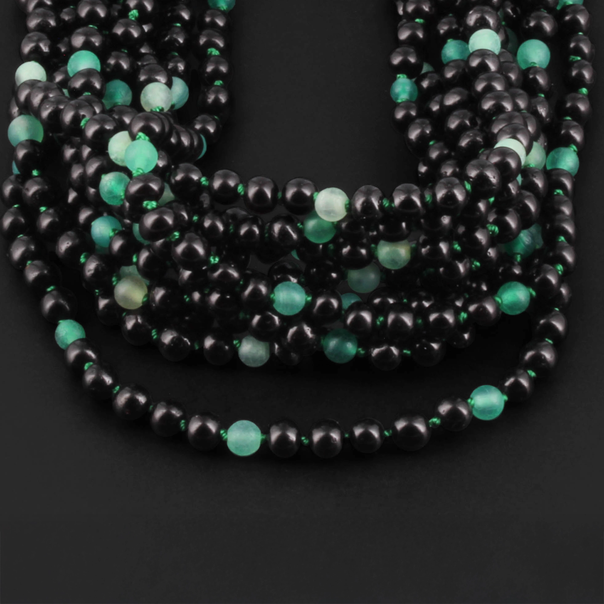 Baltic Amber & Green Agate Baby Teething Necklace Baroque Black Glossy Finish - Wholesale Lot of 10pcs - 32cm / 12.6in - LE550-S