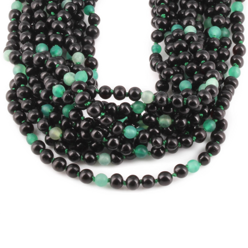 Baltic Amber & Green Agate Baby Teething Necklace Baroque Black Glossy Finish - Wholesale Lot of 10pcs - 32cm / 12.6in - LE550-S