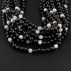 Baltic Amber & Kiwi Jasper Eye Baby Teething Necklace Baroque Black Glossy Finish - Wholesale Lot of 10pcs - 32cm / 12.6in - LE551-S