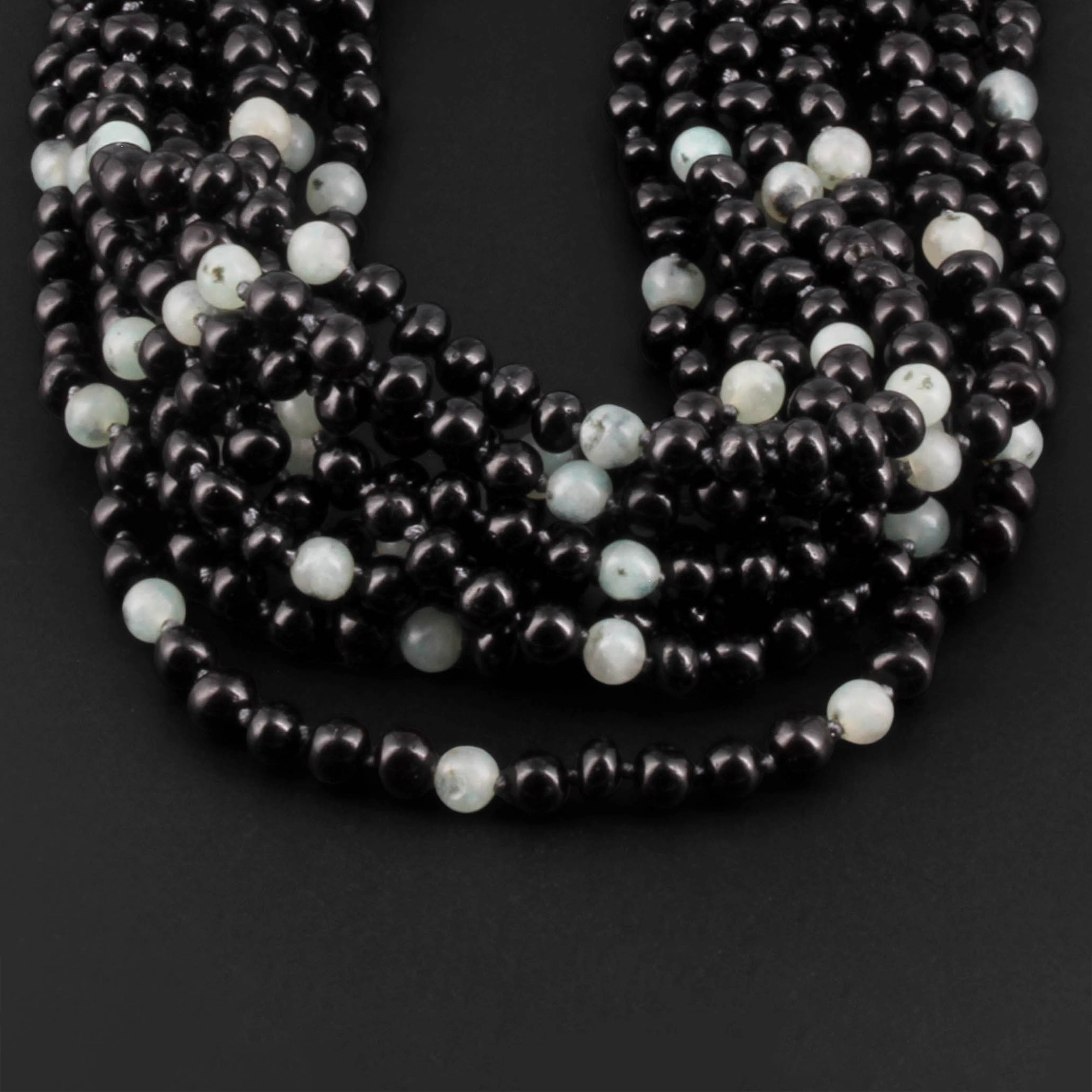 Baltic Amber & Kiwi Jasper Eye Baby Teething Necklace Baroque Black Glossy Finish - Wholesale Lot of 10pcs - 32cm / 12.6in - LE551-S
