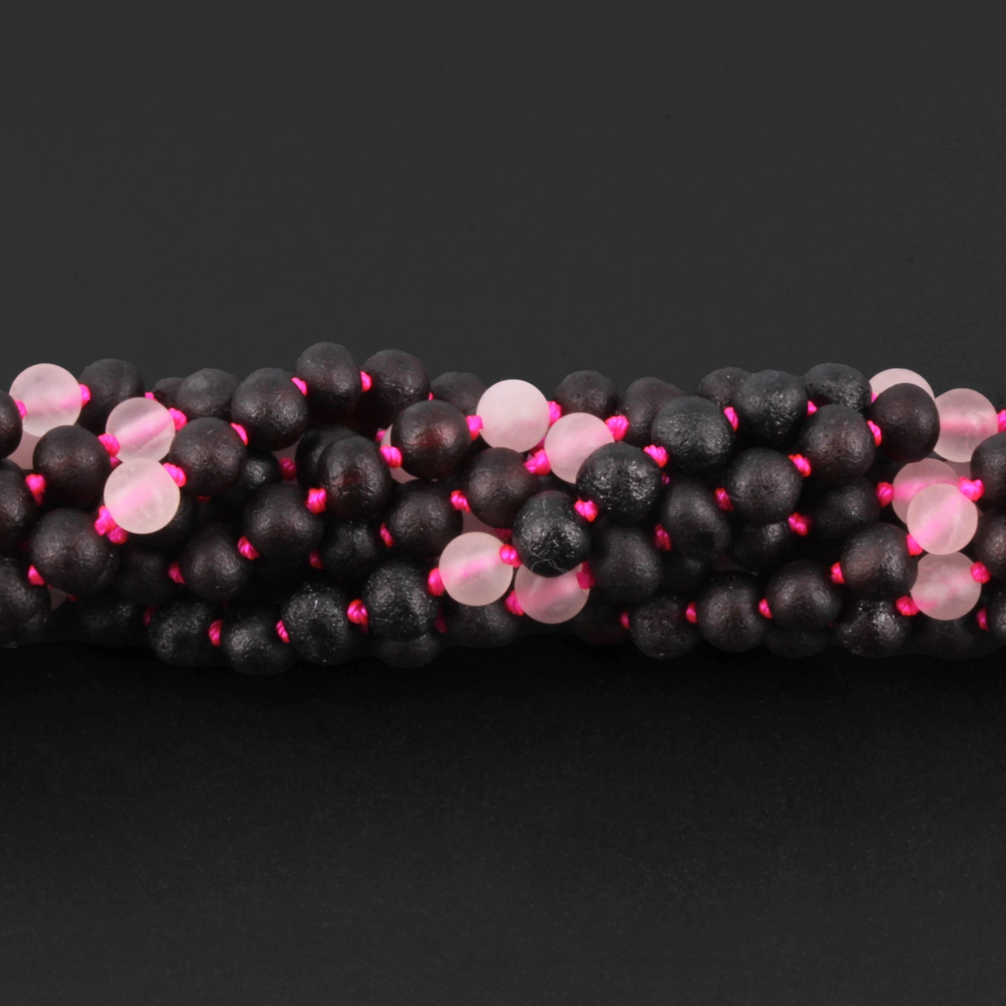 Baltic Amber & Rose Quartz Baby Teething Necklace Baroque Black Matte Finish - Wholesale Lot of 10pcs - 32cm / 12.6in - LE549-S