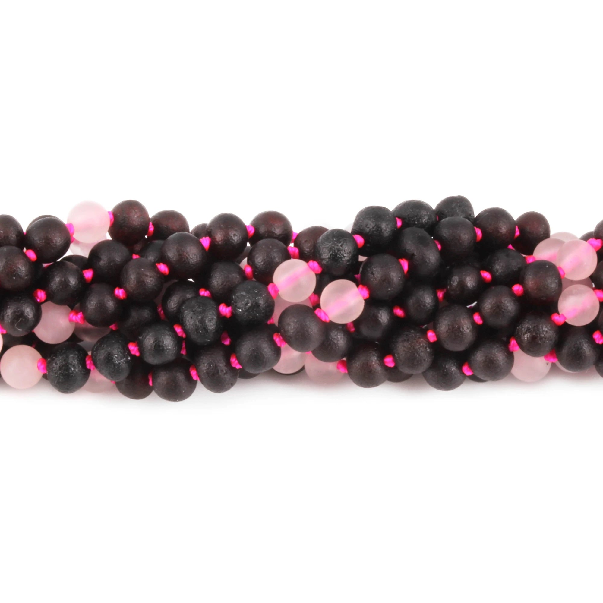 Baltic Amber & Rose Quartz Baby Teething Necklace Baroque Black Matte Finish - Wholesale Lot of 10pcs - 32cm / 12.6in - LE549-S
