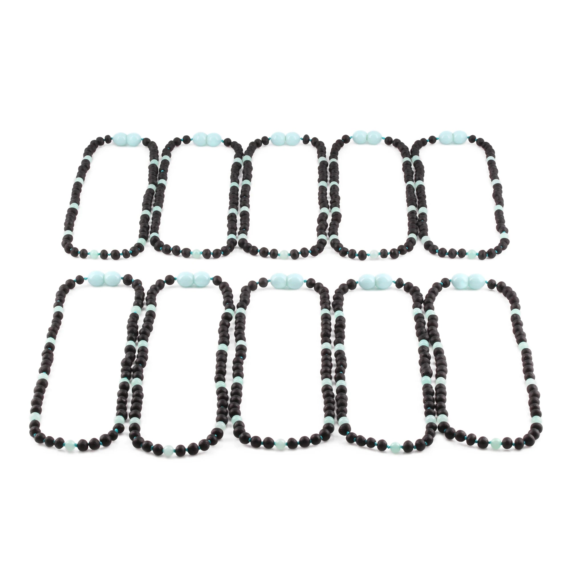Baltic Amber & Sky Blue Jade Baby Teething Necklace Baroque Black Matte Finish - Wholesale Lot of 10pcs - 32cm / 12.6in - LE547-S