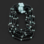 Baltic Amber & Sky Blue Jade Baby Teething Necklace Baroque Black Matte Finish - Wholesale Lot of 10pcs - 32cm / 12.6in - LE547-S