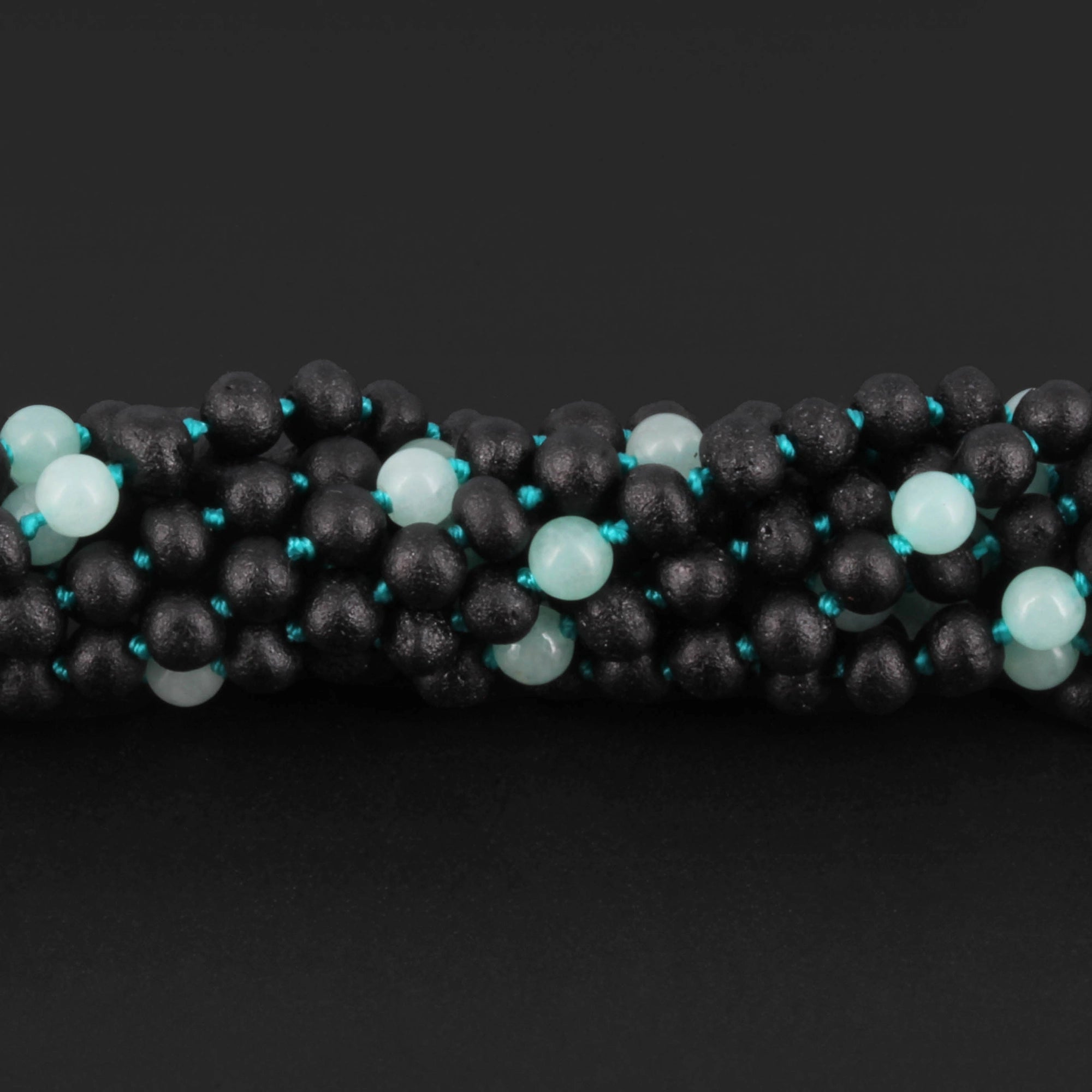 Baltic Amber & Sky Blue Jade Baby Teething Necklace Baroque Black Matte Finish - Wholesale Lot of 10pcs - 32cm / 12.6in - LE547-S