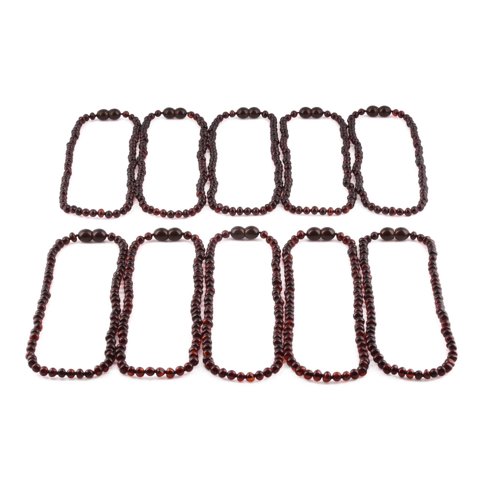 Baltic Amber Baby Teething Necklace Baroque Dark Cognac Glossy Finish - Wholesale Lot of 10pcs - 32cm / 12.6in - XB43DC