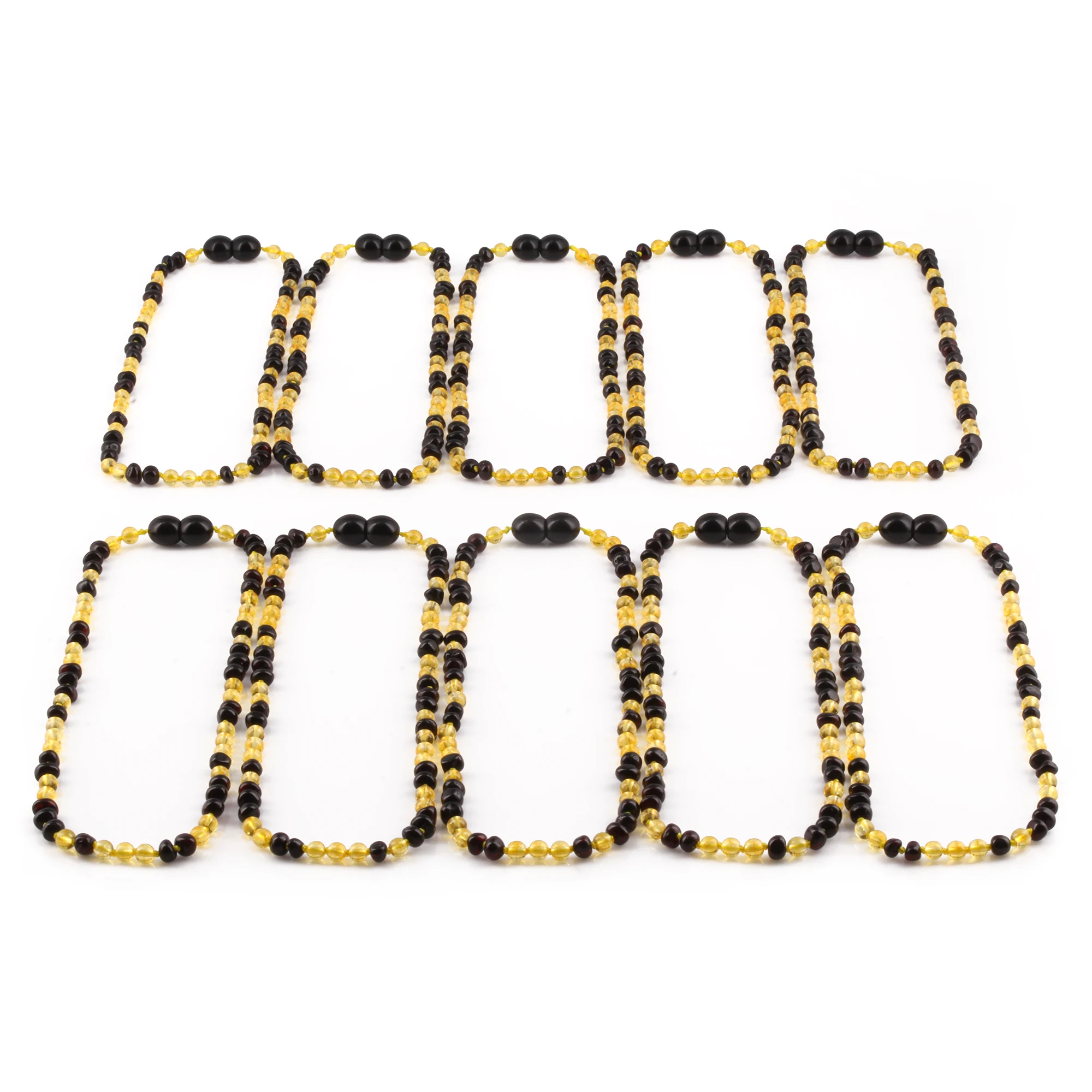 Baltic Amber & Citrine Baby Teething Necklace Baroque Dark Cognac Glossy Finish - Wholesale Lot of 10pcs - 32cm / 12.6in - AGL35