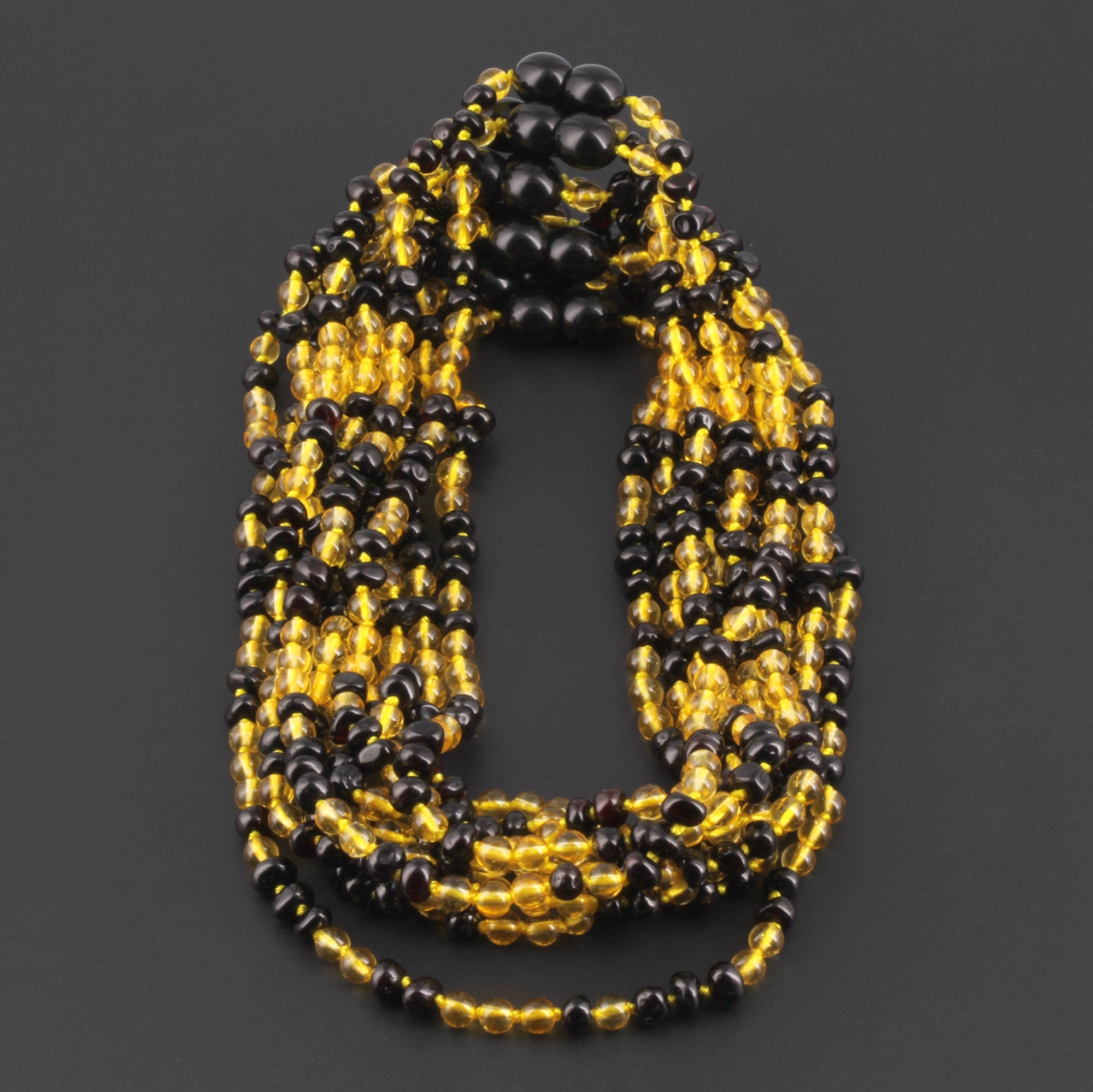 Baltic Amber & Citrine Baby Teething Necklace Baroque Dark Cognac Glossy Finish - Wholesale Lot of 10pcs - 32cm / 12.6in - AGL35