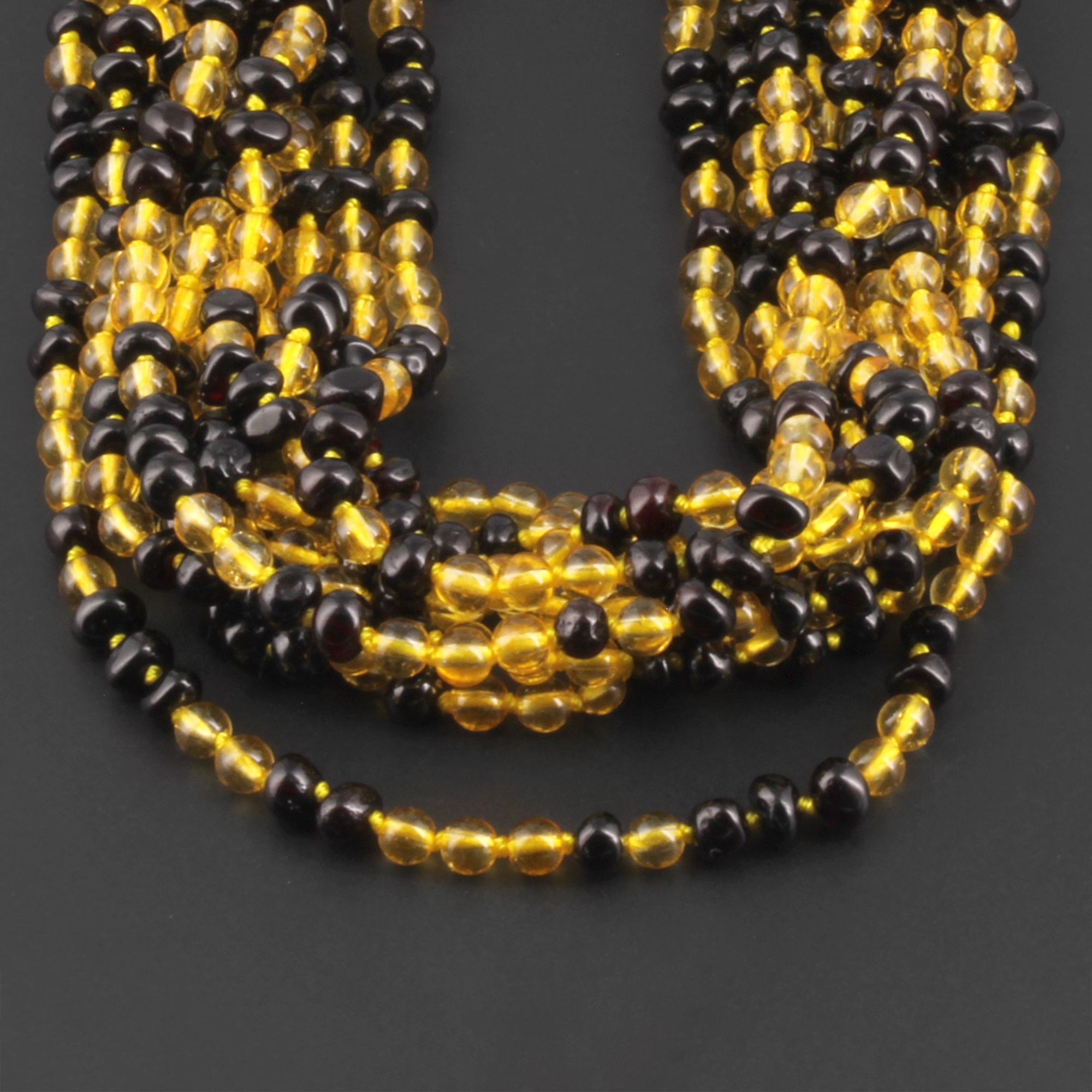 Baltic Amber & Citrine Baby Teething Necklace Baroque Dark Cognac Glossy Finish - Wholesale Lot of 10pcs - 32cm / 12.6in - AGL35
