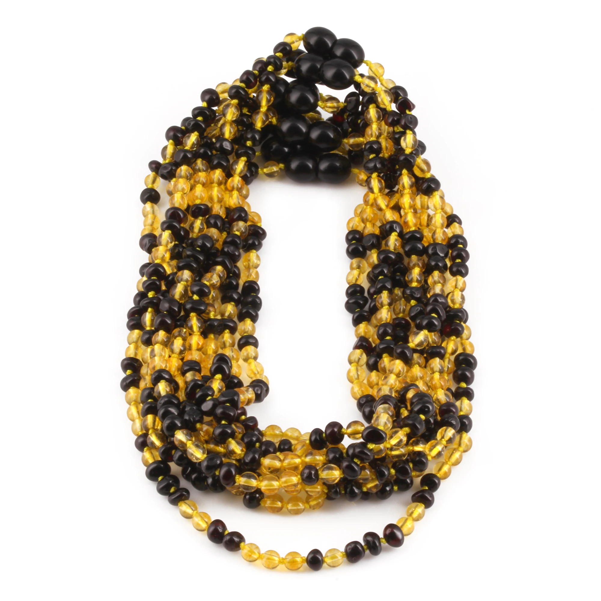 Baltic Amber & Citrine Baby Teething Necklace Baroque Dark Cognac Glossy Finish - Wholesale Lot of 10pcs - 32cm / 12.6in - AGL35