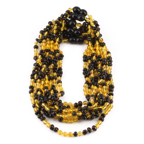 Baltic Amber & Citrine Baby Teething Necklace Baroque Dark Cognac Glossy Finish - Wholesale Lot of 10pcs - 32cm / 12.6in - AGL35