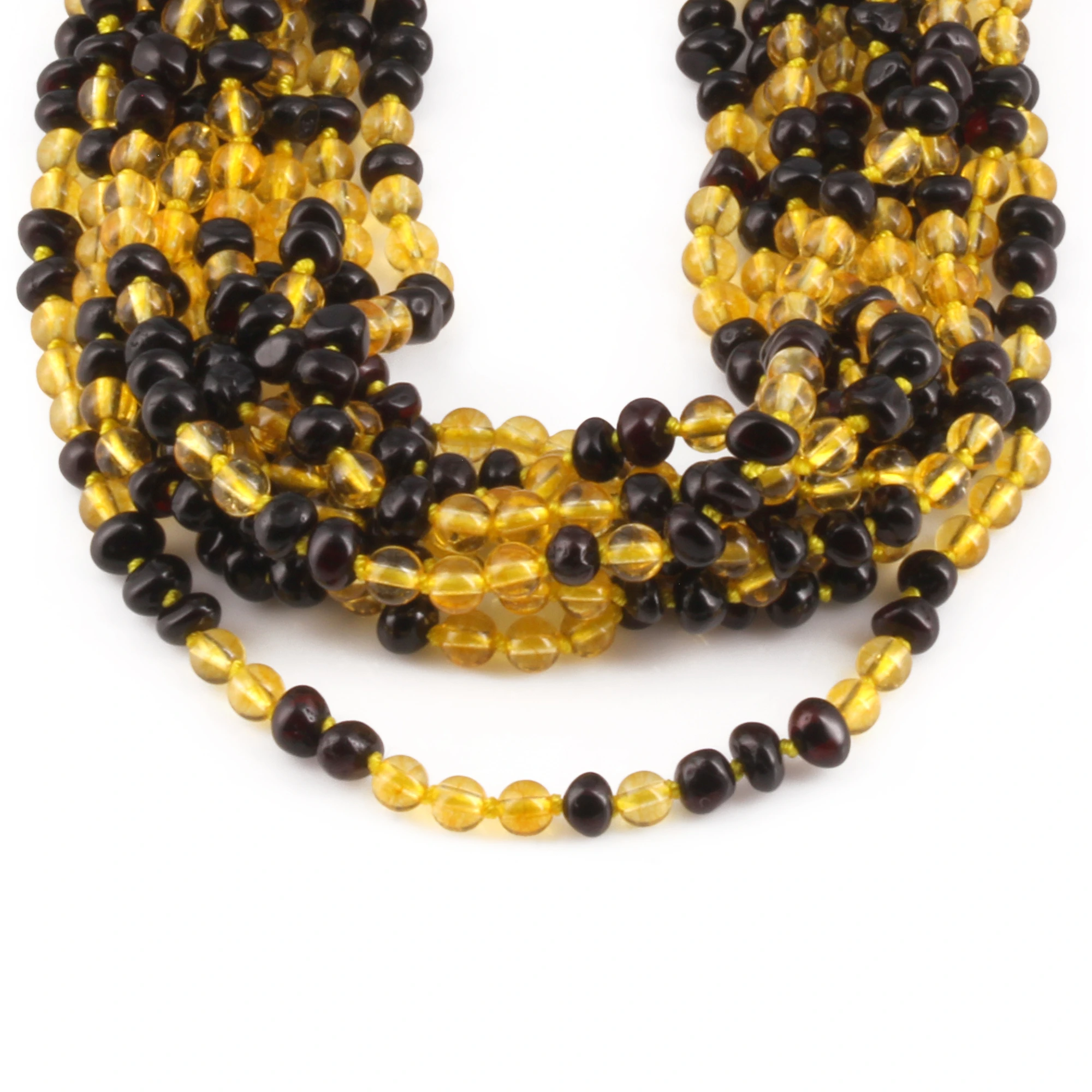 Baltic Amber & Citrine Baby Teething Necklace Baroque Dark Cognac Glossy Finish - Wholesale Lot of 10pcs - 32cm / 12.6in - AGL35