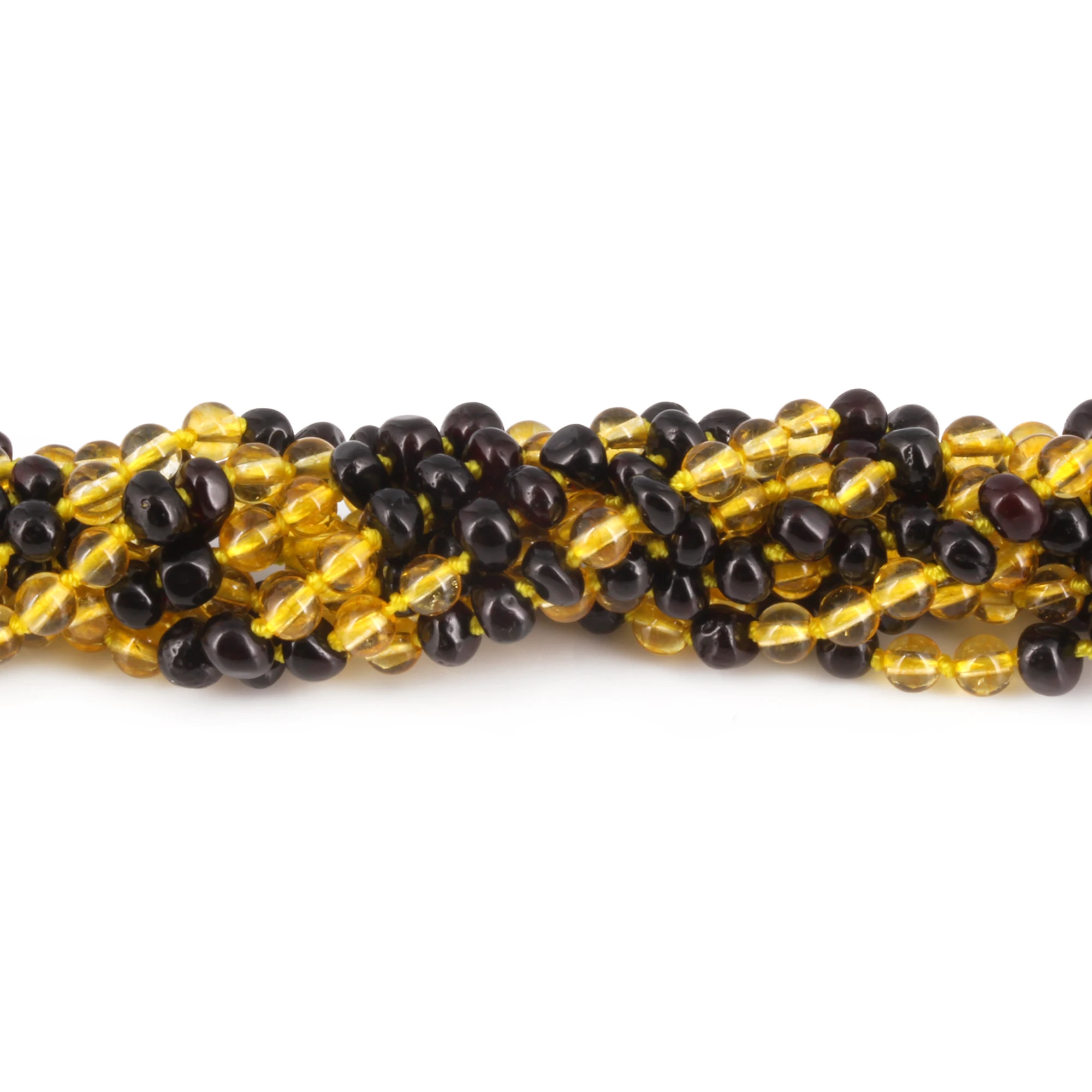 Baltic Amber & Citrine Baby Teething Necklace Baroque Dark Cognac Glossy Finish - Wholesale Lot of 10pcs - 32cm / 12.6in - AGL35