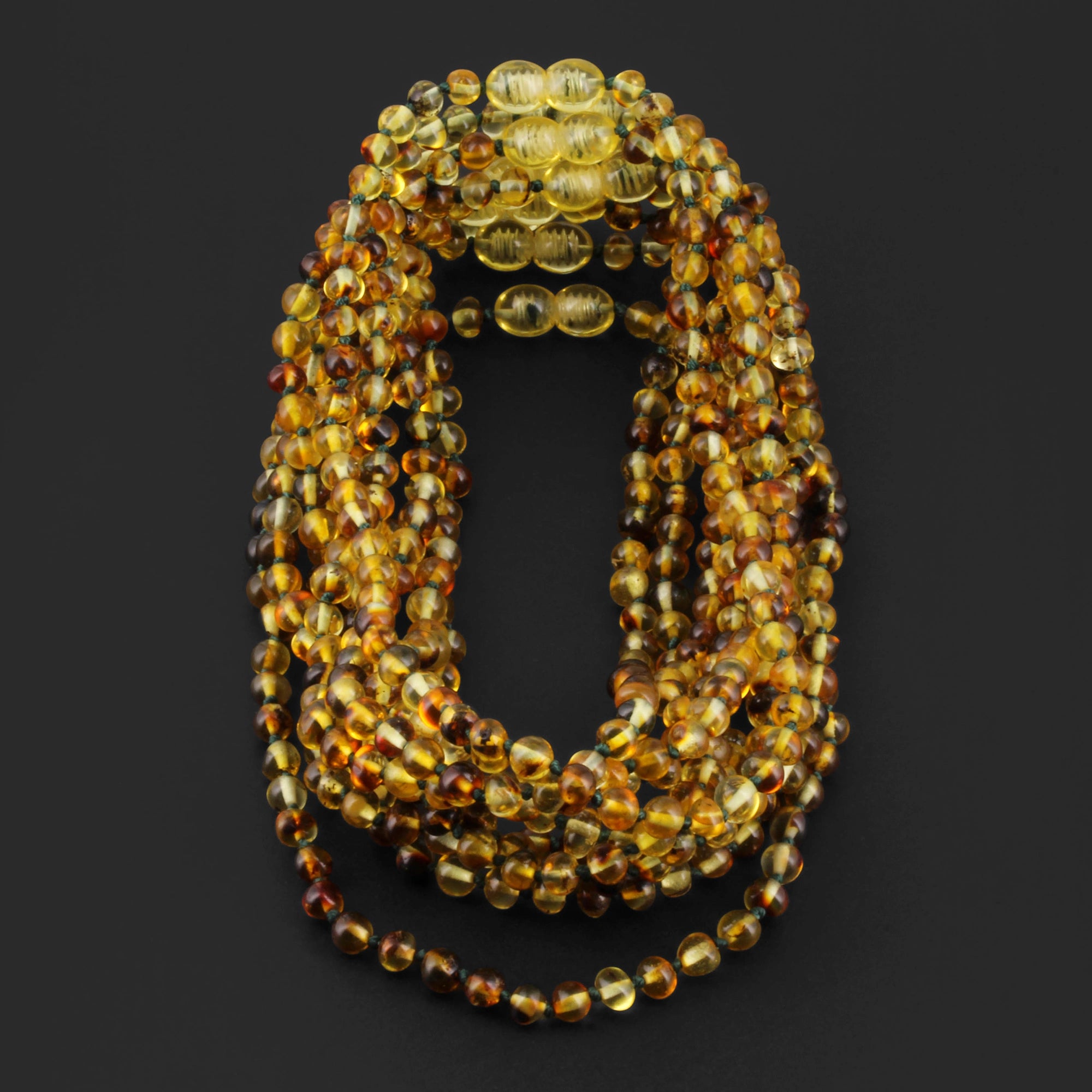 Baltic Amber Baby Teething Necklace Baroque Green Glossy Finish - Wholesale Lot of 10pcs - 32cm / 12.6in - XB54G