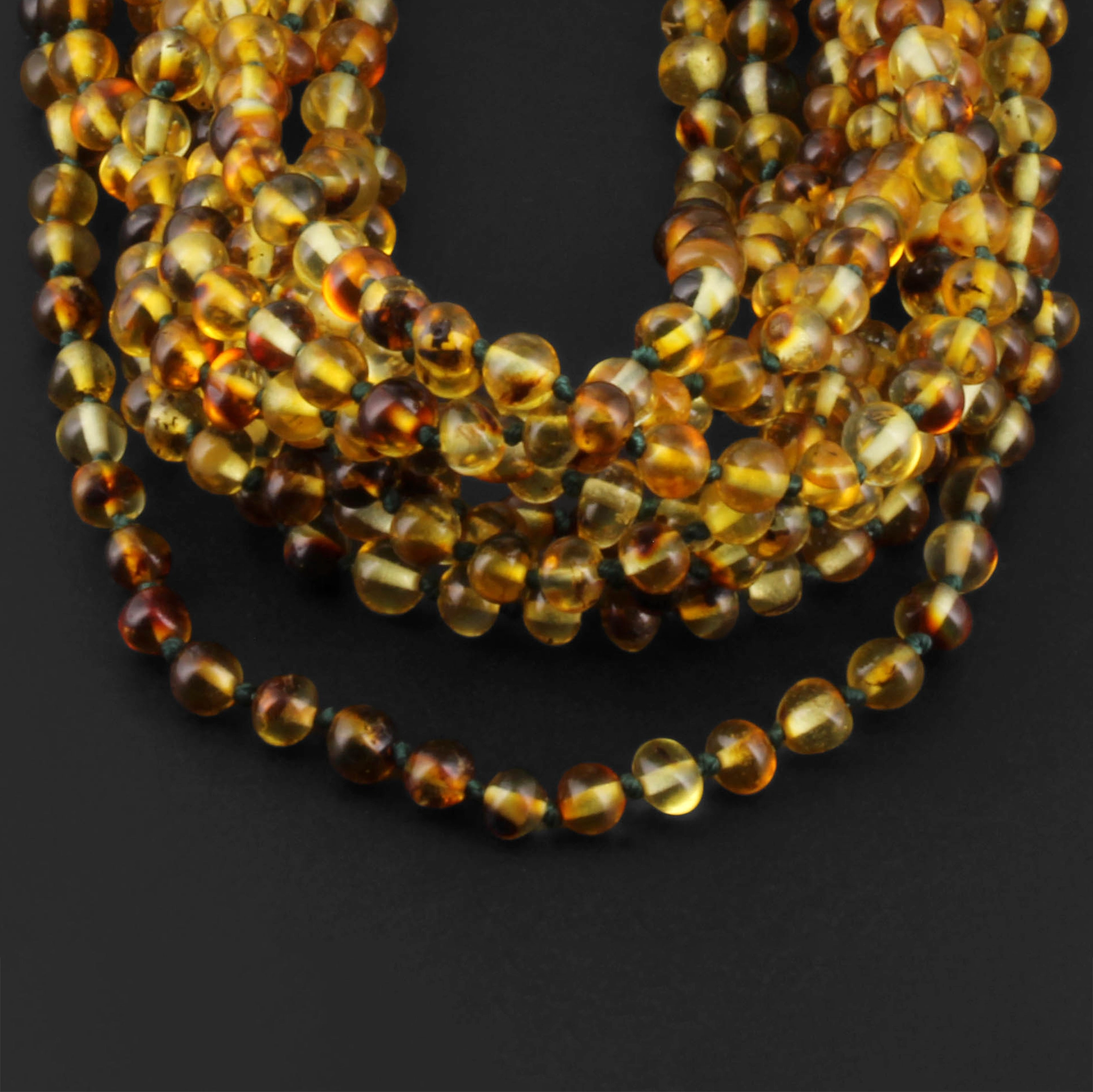 Baltic Amber Baby Teething Necklace Baroque Green Glossy Finish - Wholesale Lot of 10pcs - 32cm / 12.6in - XB54G