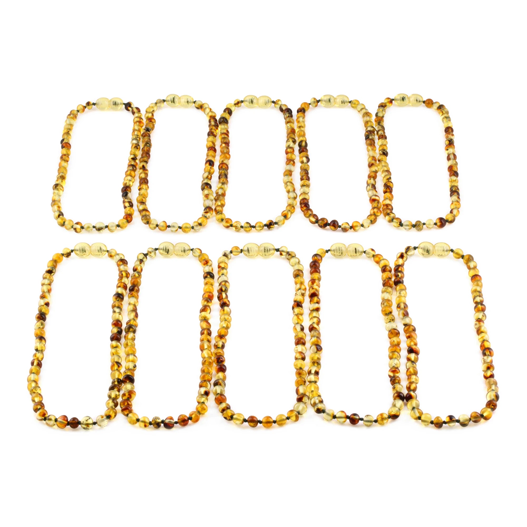 Baltic Amber Baby Teething Necklace Baroque Green Glossy Finish - Wholesale Lot of 10pcs - 32cm / 12.6in - XB54G