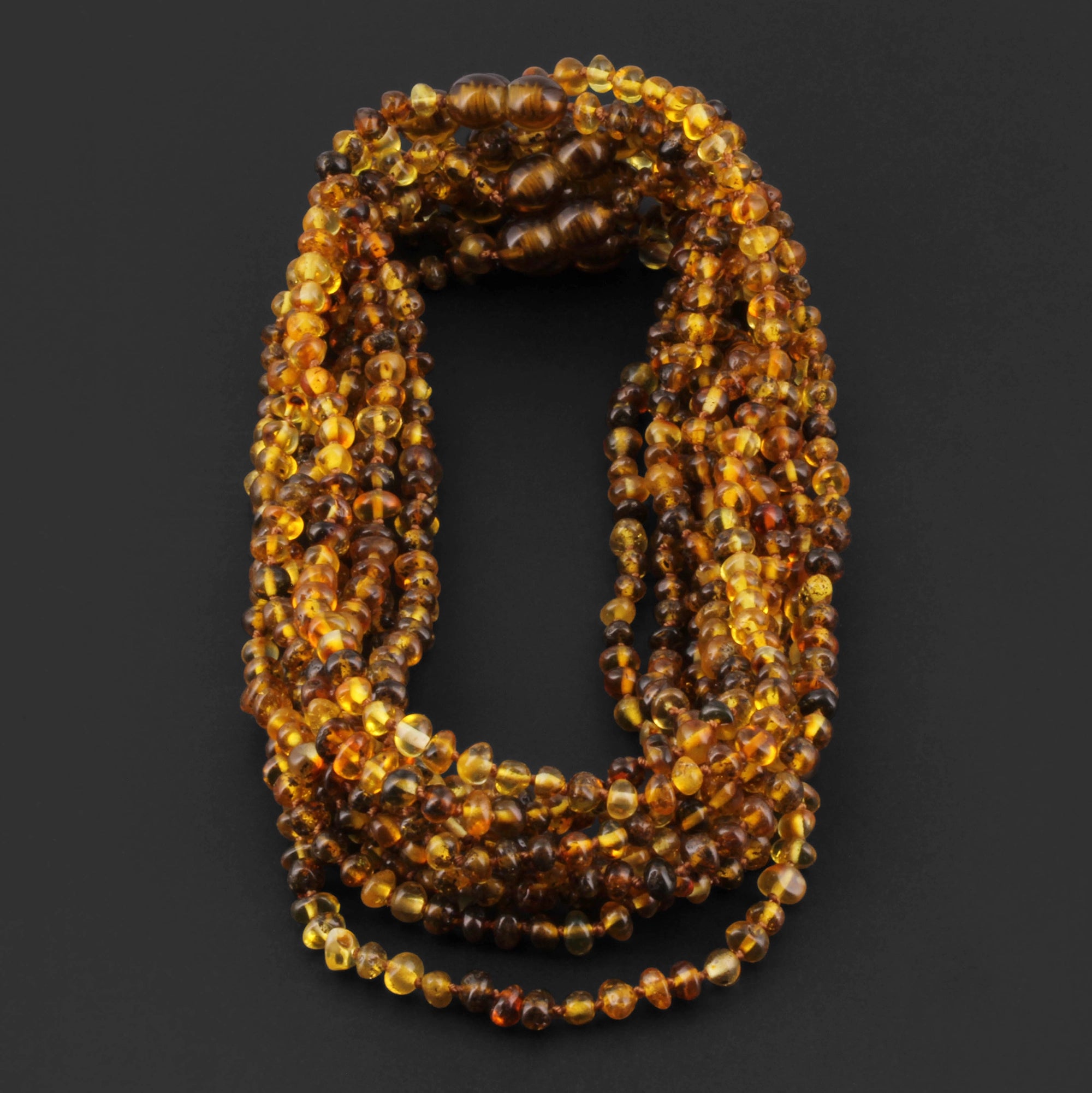 Baltic Amber Baby Teething Necklace Baroque Green Glossy Finish - Wholesale Lot of 10pcs - 32cm / 12.6in - XB43G