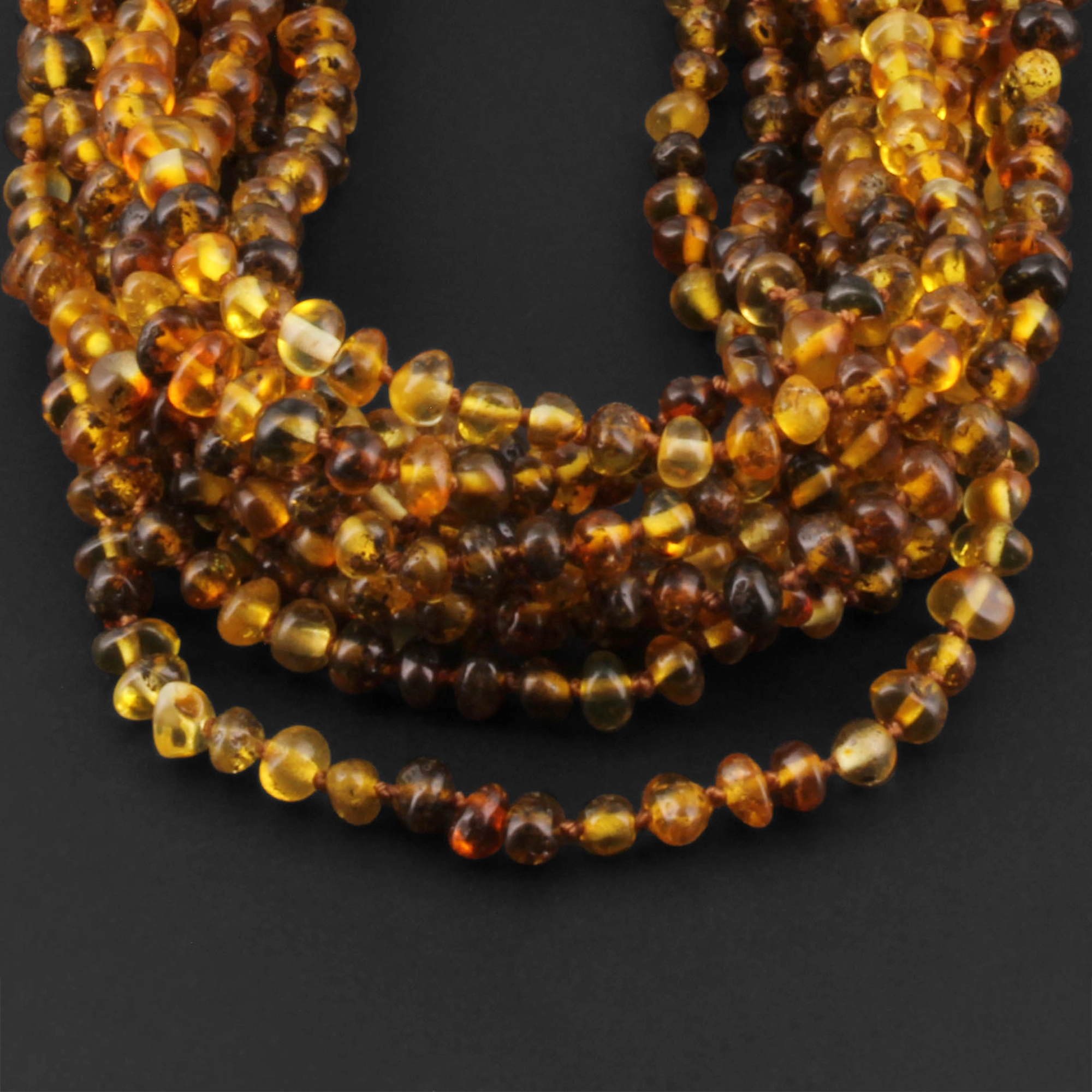 Baltic Amber Baby Teething Necklace Baroque Green Glossy Finish - Wholesale Lot of 10pcs - 32cm / 12.6in - XB43G