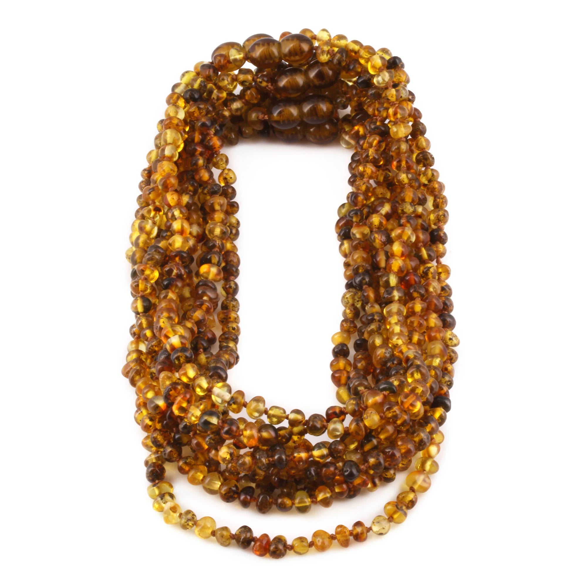 Baltic Amber Baby Teething Necklace Baroque Green Glossy Finish - Wholesale Lot of 10pcs - 32cm / 12.6in - XB43G