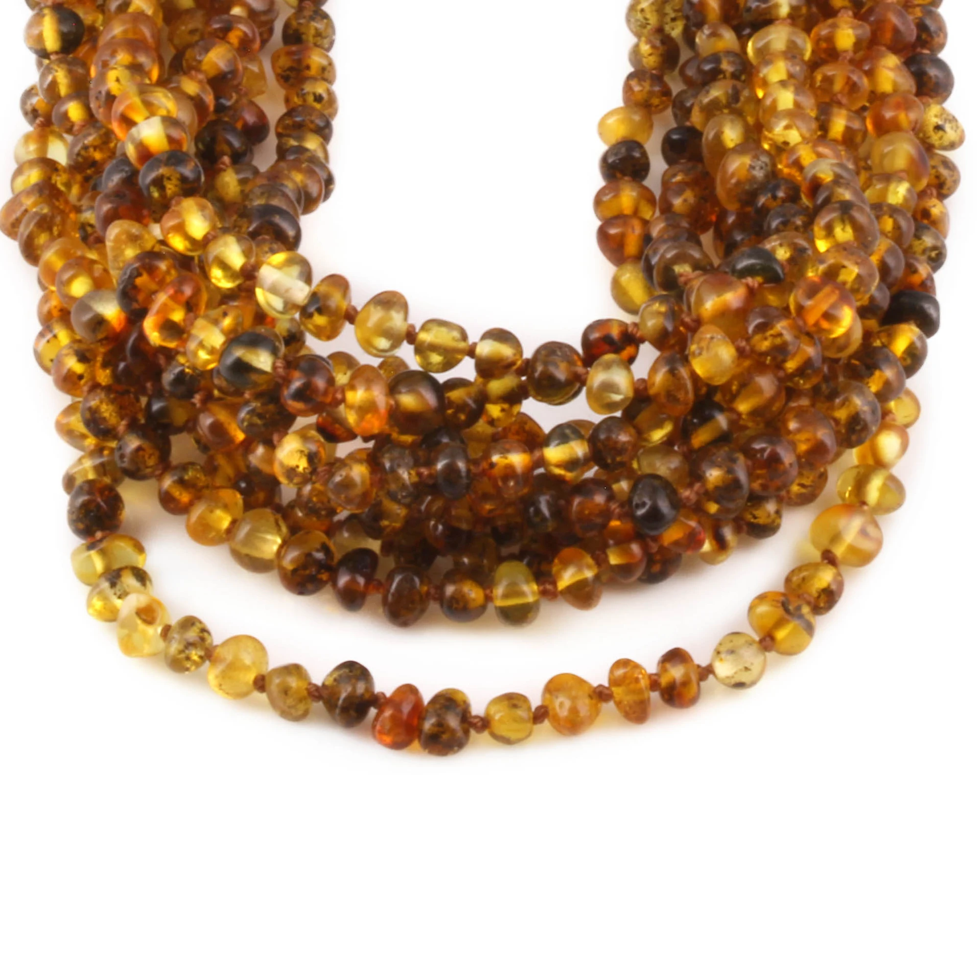 Baltic Amber Baby Teething Necklace Baroque Green Glossy Finish - Wholesale Lot of 10pcs - 32cm / 12.6in - XB43G