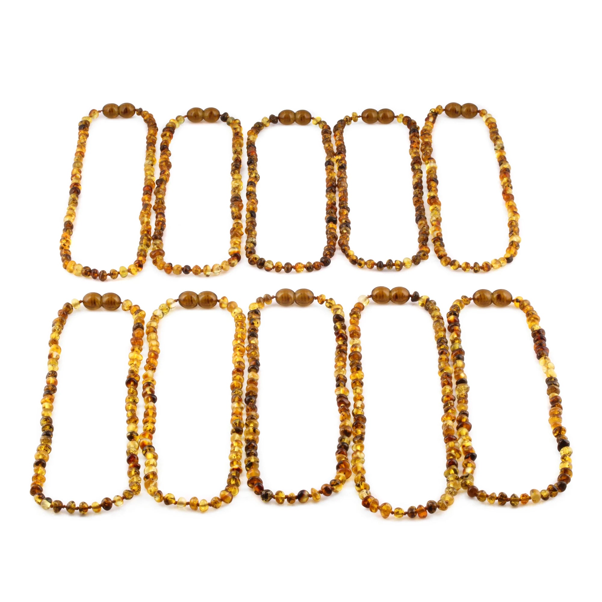 Baltic Amber Baby Teething Necklace Baroque Green Glossy Finish - Wholesale Lot of 10pcs - 32cm / 12.6in - XB43G