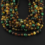 Baltic Amber & Green Tiger Eye Baby Teething Necklace Baroque Multicolor Glossy Finish - Wholesale Lot of 10pcs - 32cm / 12.6in - LE457