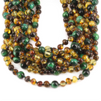 Baltic Amber & Green Tiger Eye Baby Teething Necklace Baroque Multicolor Glossy Finish - Wholesale Lot of 10pcs - 32cm / 12.6in - LE457