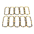 Baltic Amber & Green Tiger Eye Baby Teething Necklace Baroque Multicolor Glossy Finish - Wholesale Lot of 10pcs - 32cm / 12.6in - LE457
